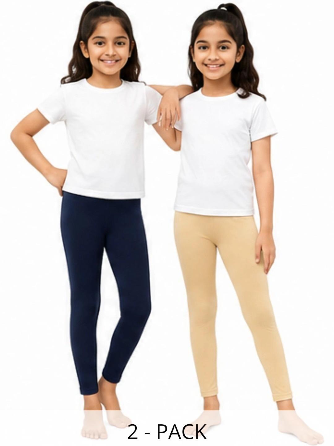 Kidello Girls Pack Of 2 Cotton Stretchable Ankle Length Leggings