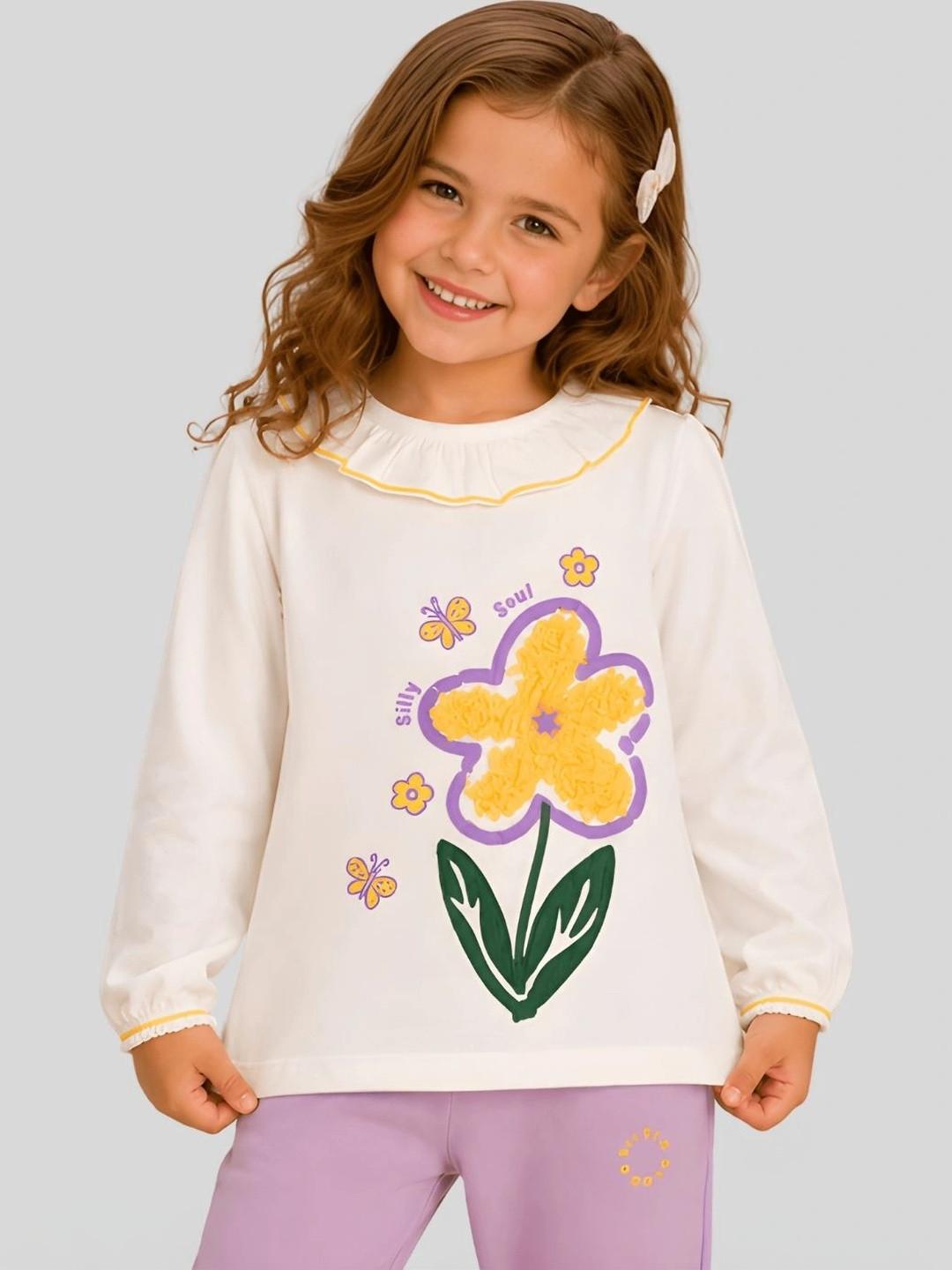 PILOLO Girls Floral Printed T-shirt