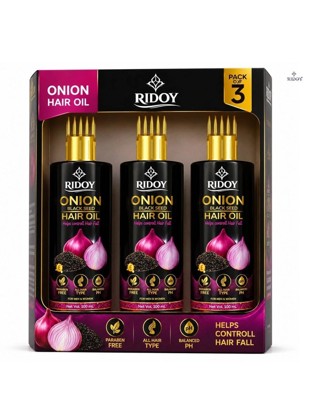 ridoy Set Of 3 Onion Black Seed Hair Oil - 100ml Each