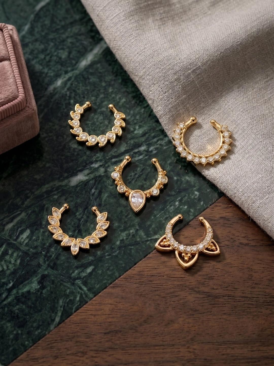 VAMA Gold-Plated American Diamond Septum Nosepin