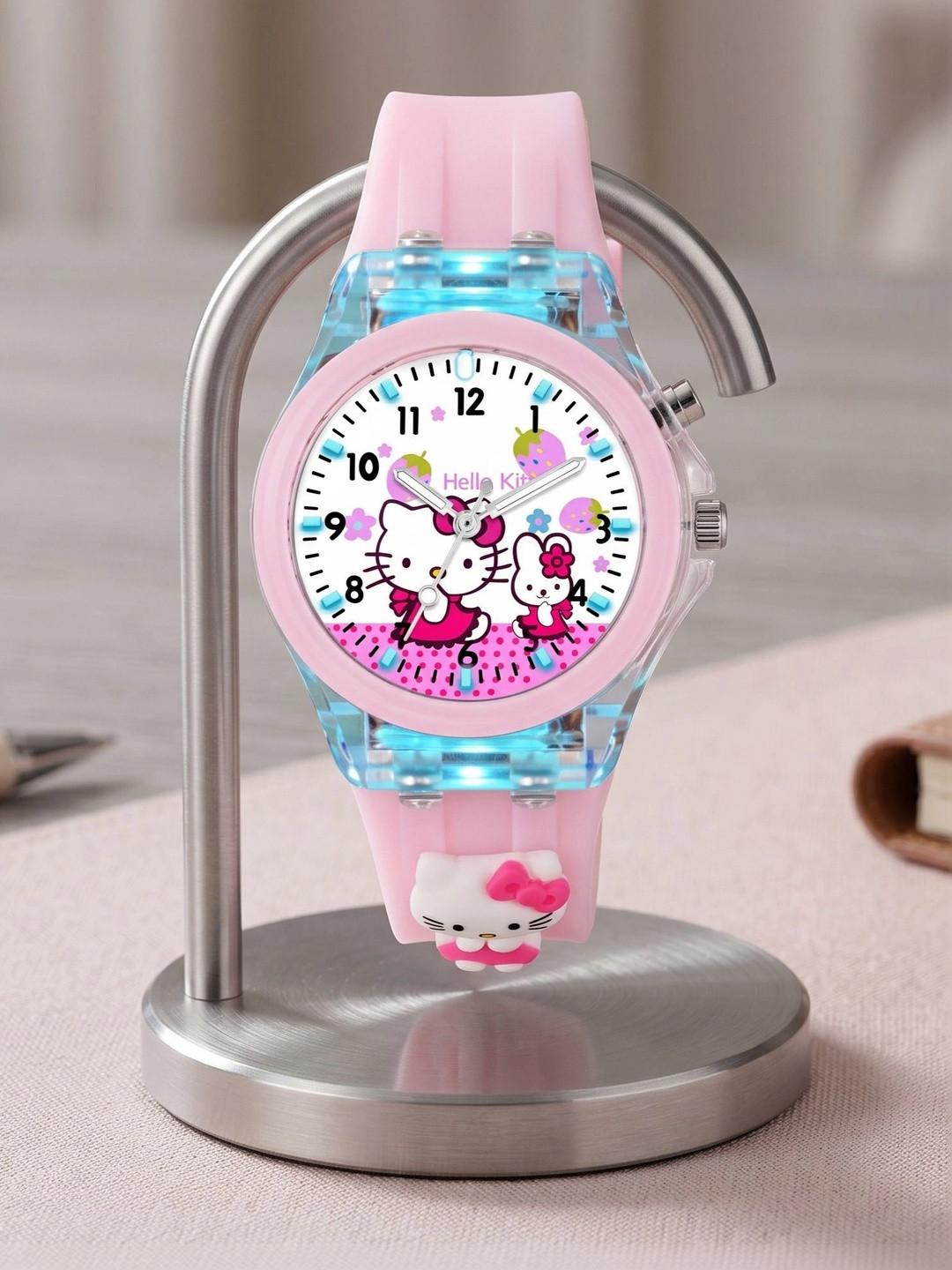 SWADESI STUFF Unisex Kids Printed Dial & Straps Analogue Watch Multi Light PINK KITTY 03