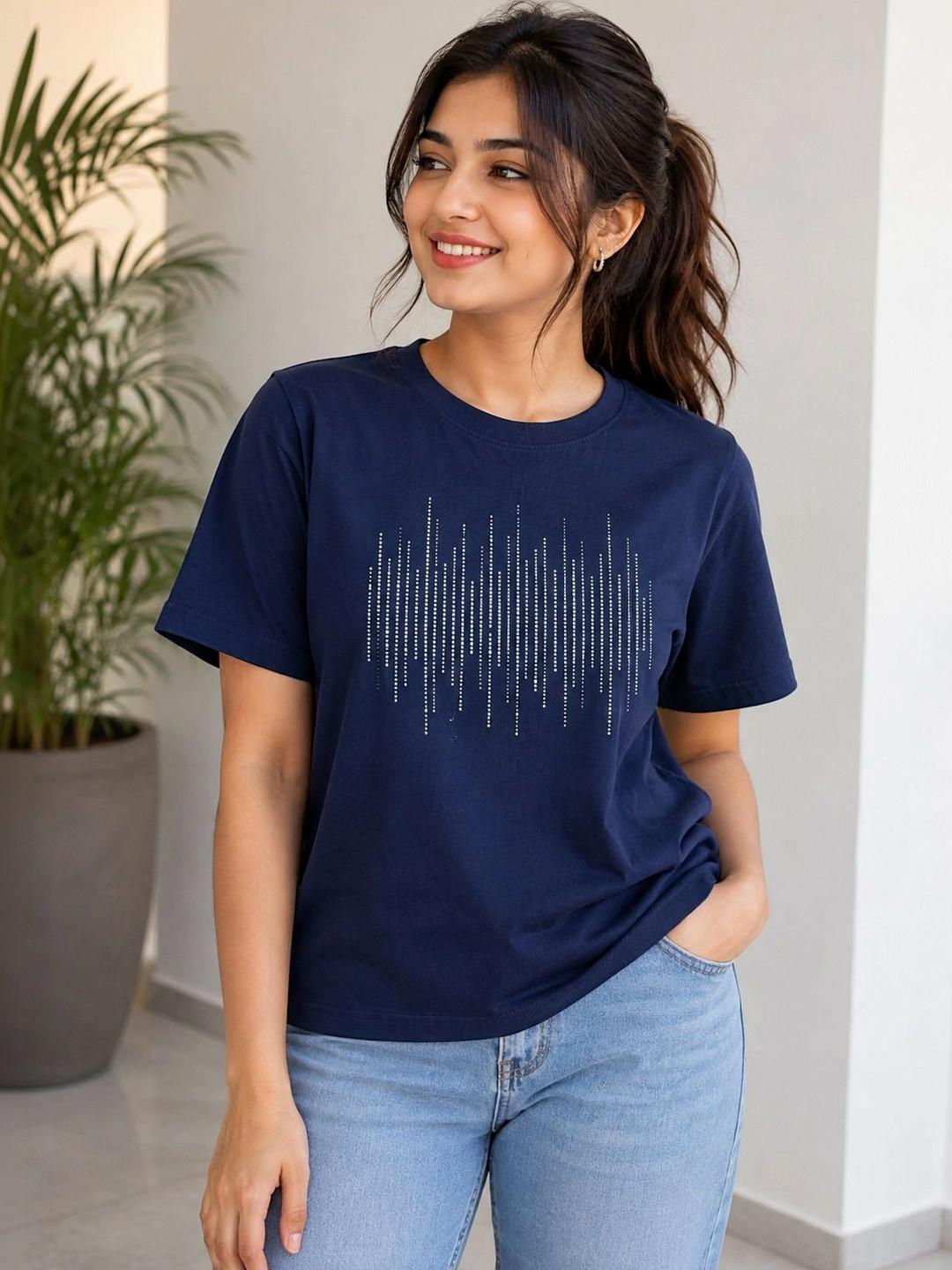 BAGHADBILLO Women Printed Pure Cotton T-shirt