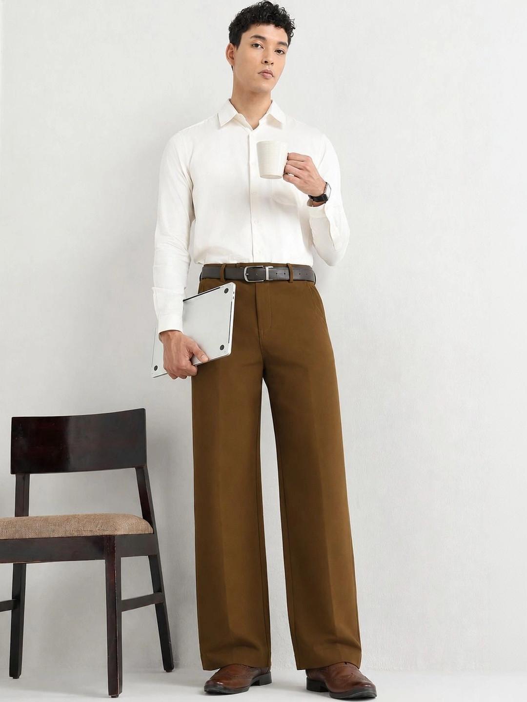 SUBTRACT Men Japanese 4-Way Stretch Pleated Wide Leg Trousers