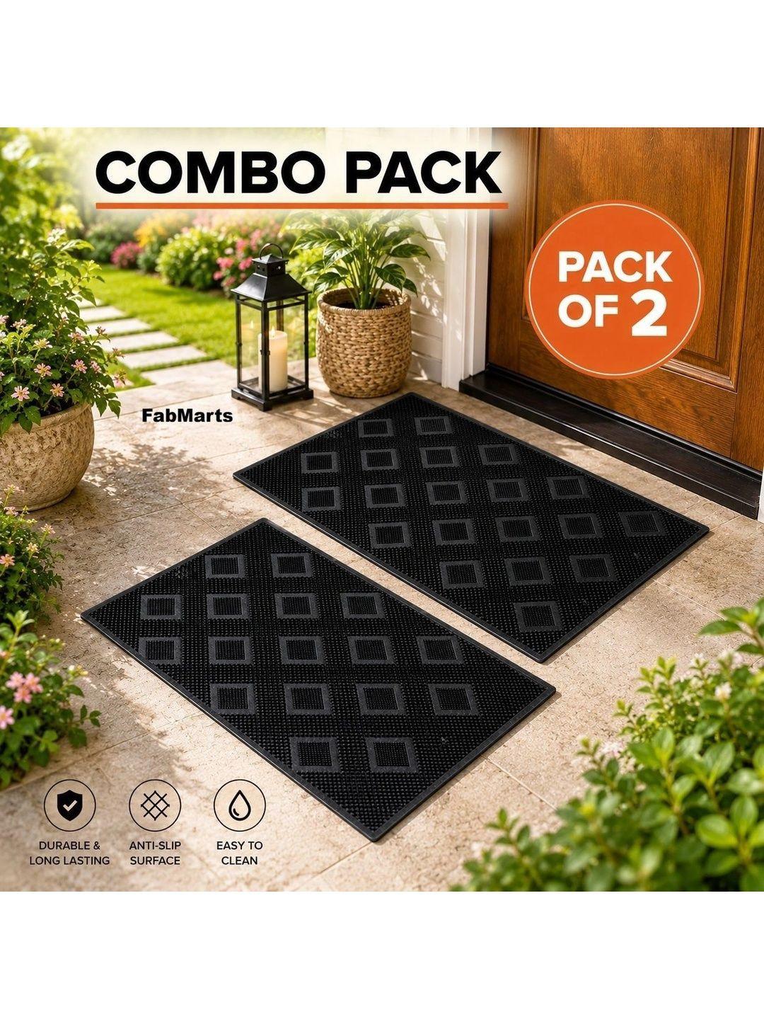 FabMarts 2-Pcs Black Anti-Skid Doormats