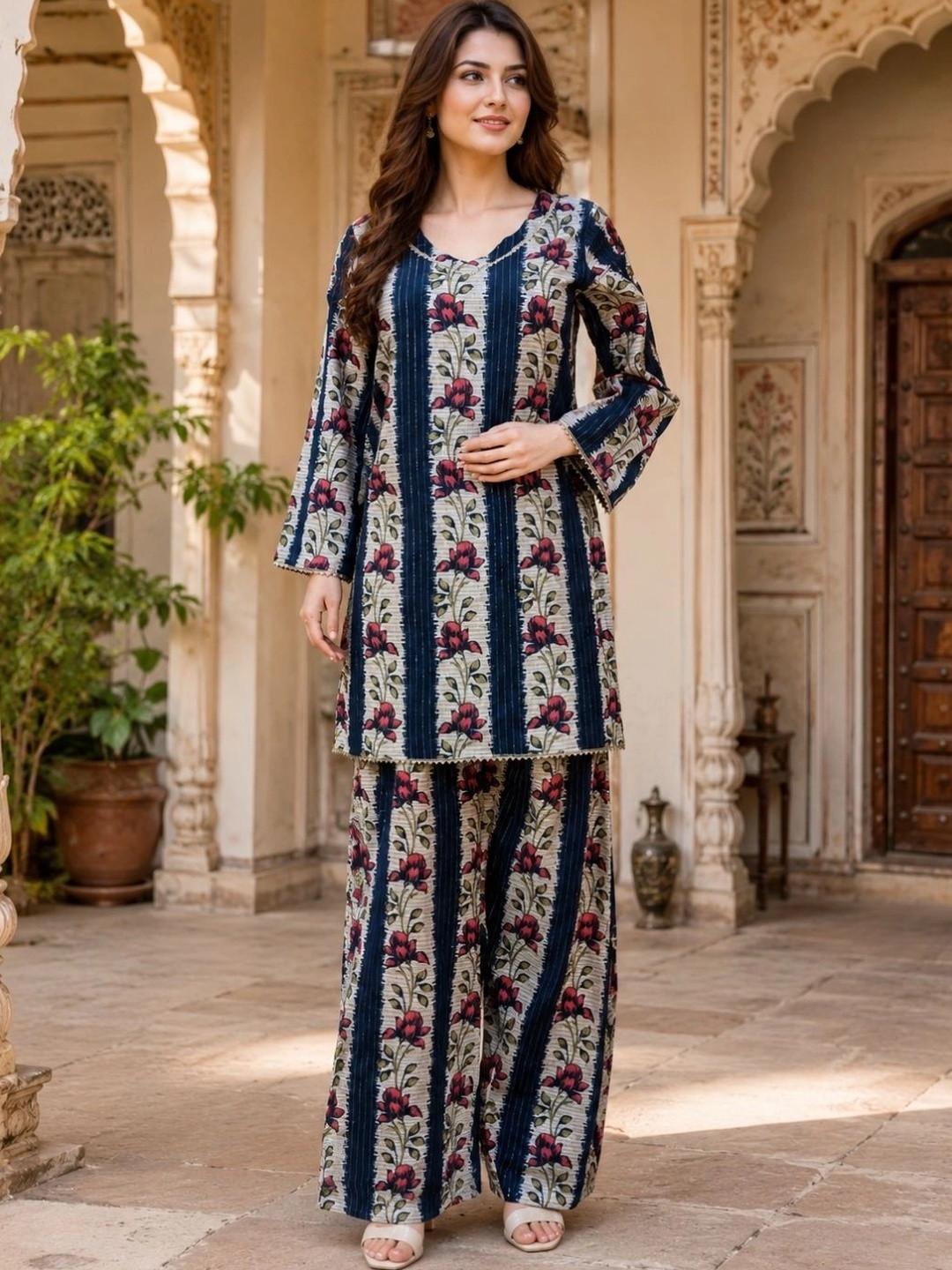 Kamayra Floral Cotton Printed Top with Palazzos