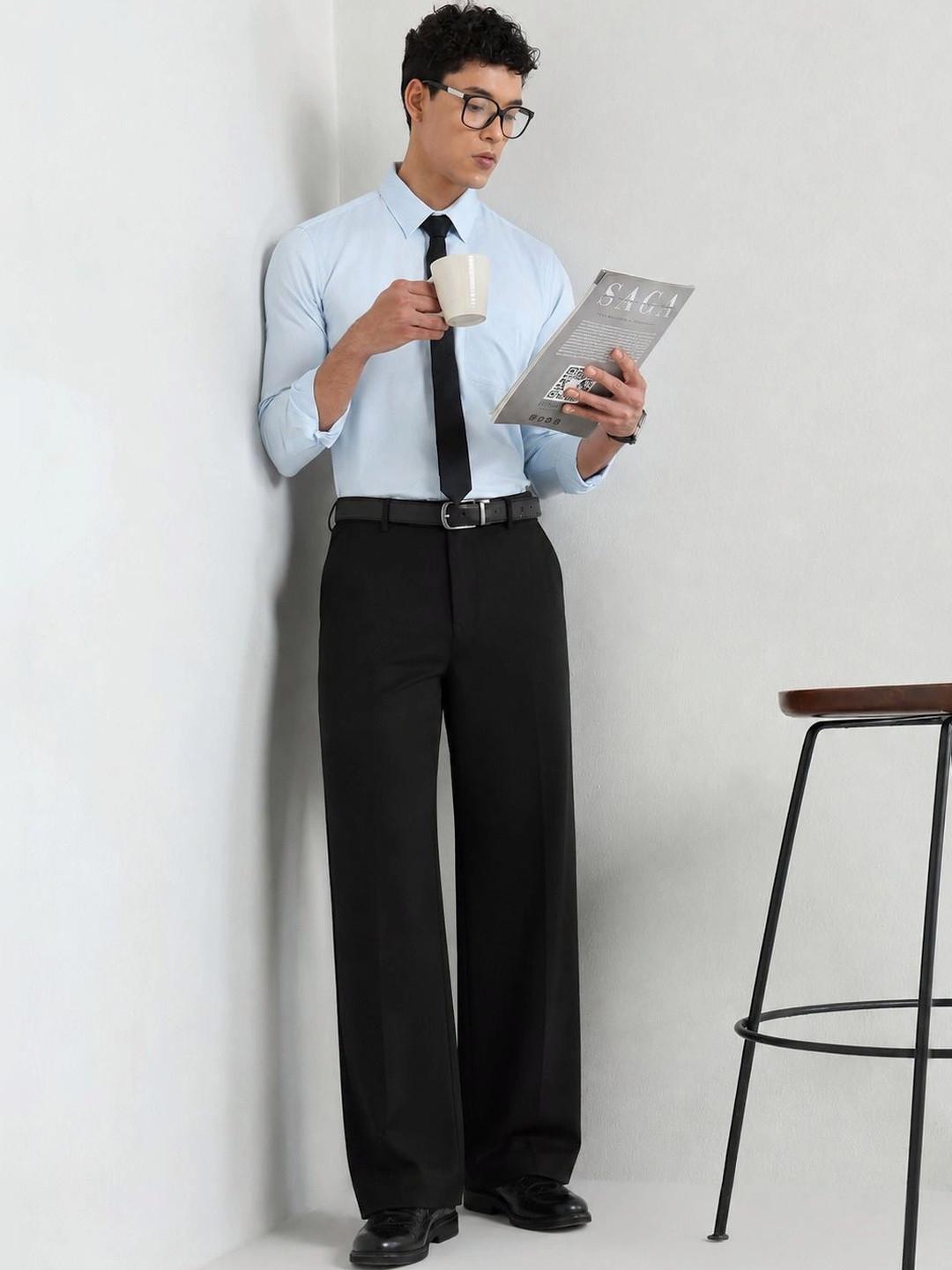 SUBTRACT Men Japanese 4-Way Stretch Pleated Wide Leg Trousers