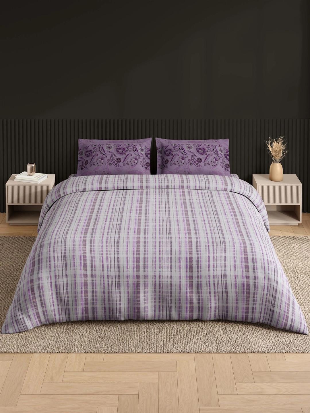 SPACES Pink & Purple Geometric Bedsheet with 2 Pillow Covers