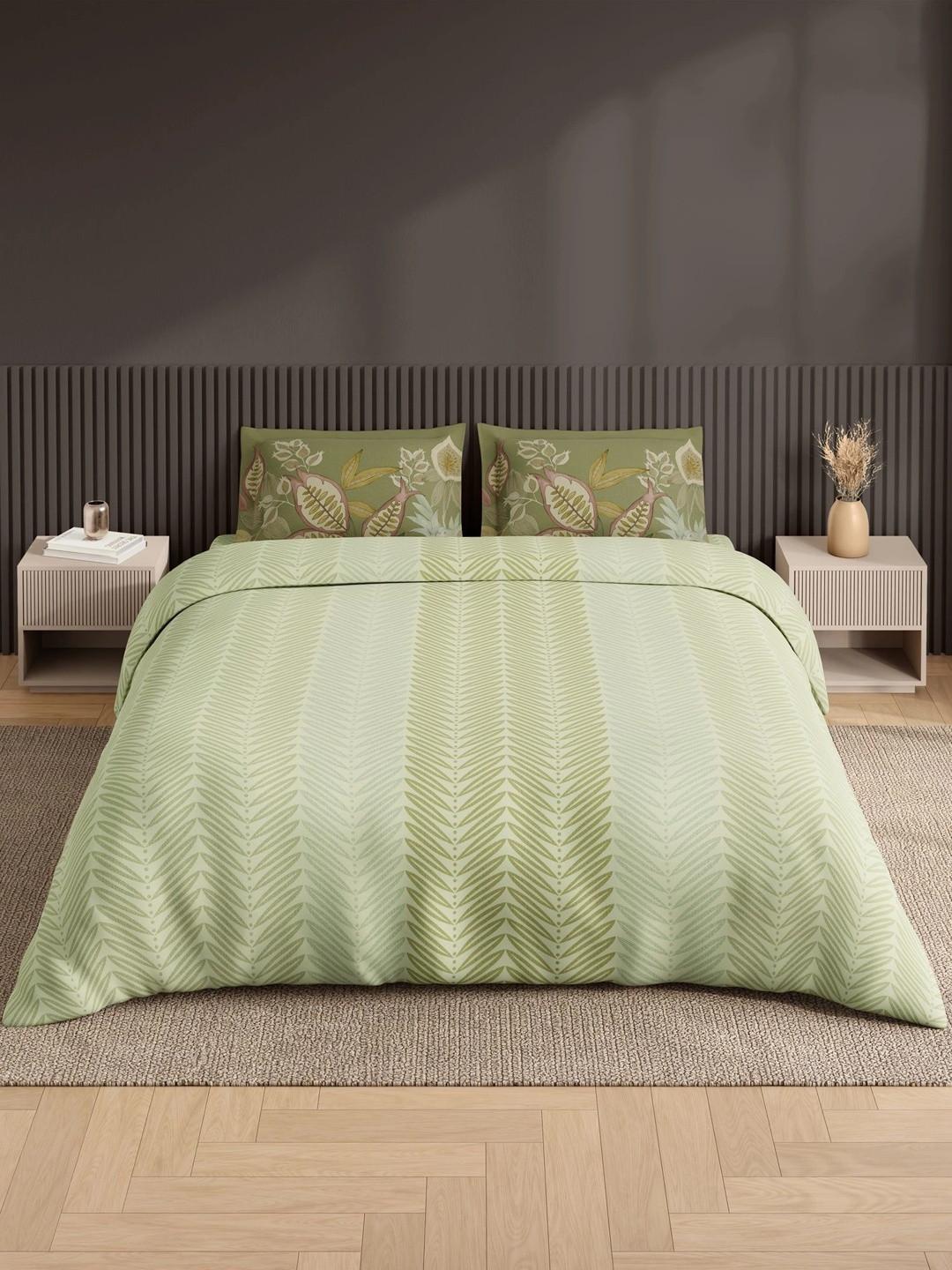 SPACES Green Floral Bedsheet with 2 Pillow Covers