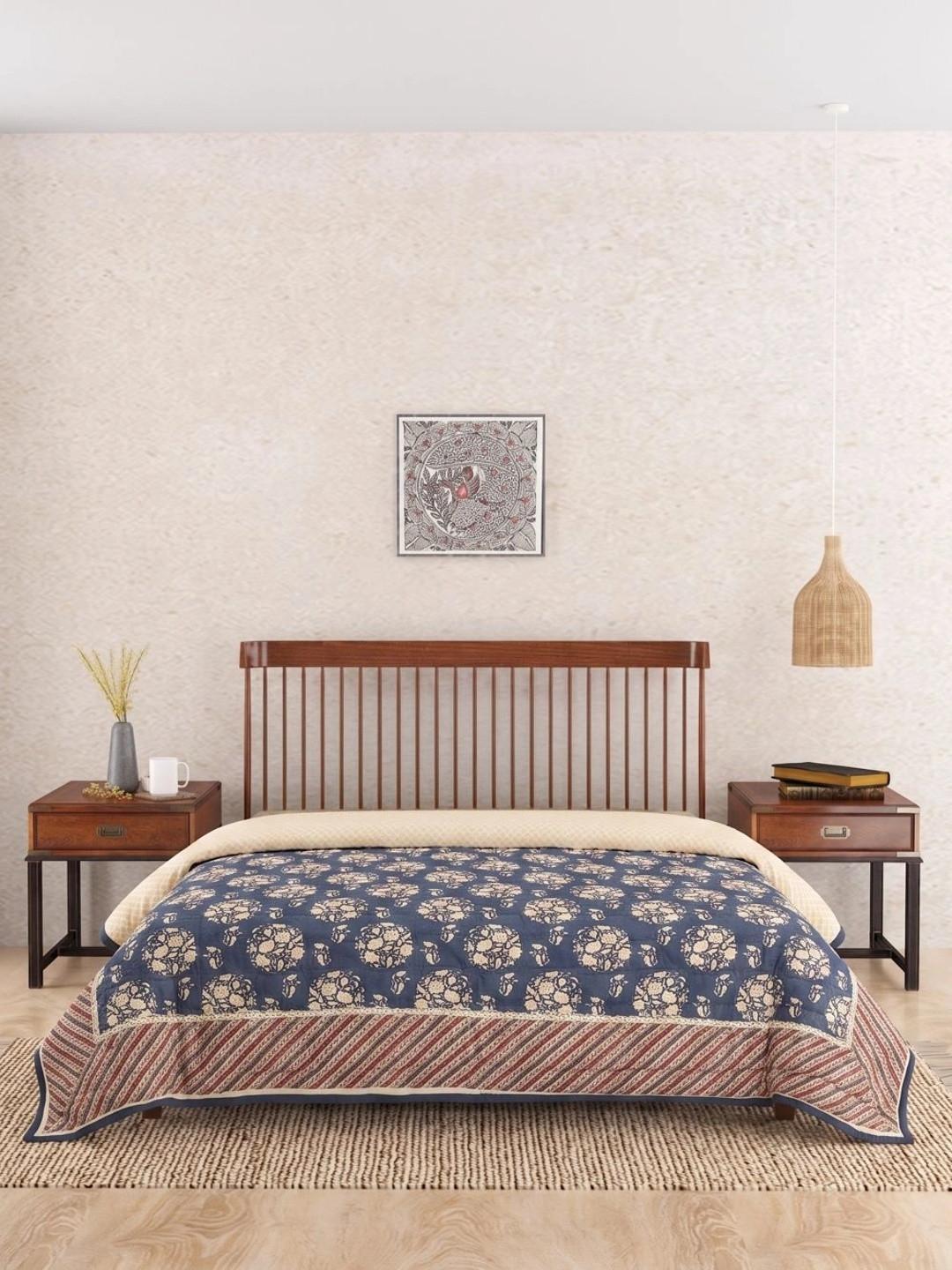 Fabindia Navy Blue Floral Mild Winter Quilt