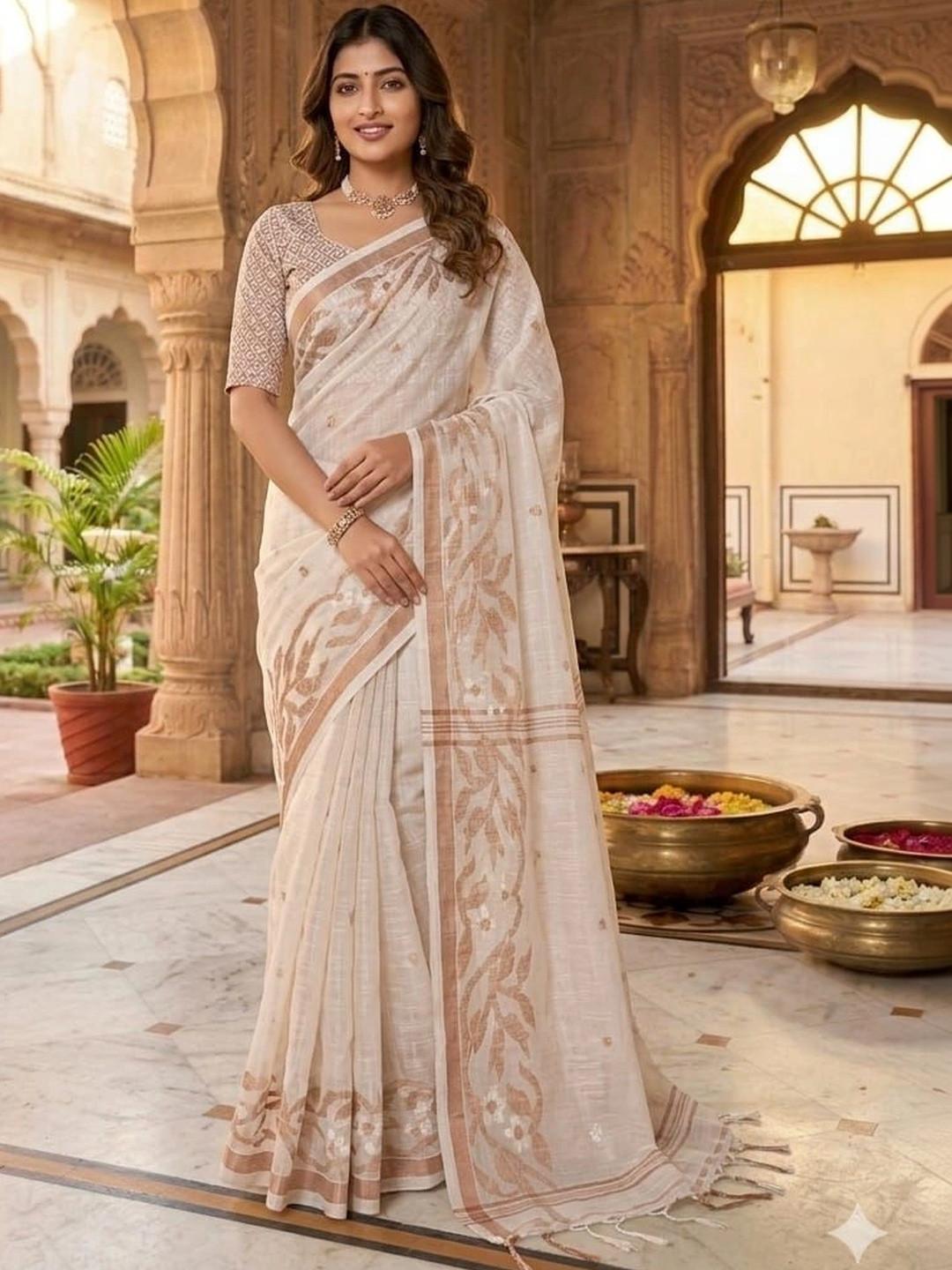 KALINI Woven Design Zari Pure Cotton Khadi Saree