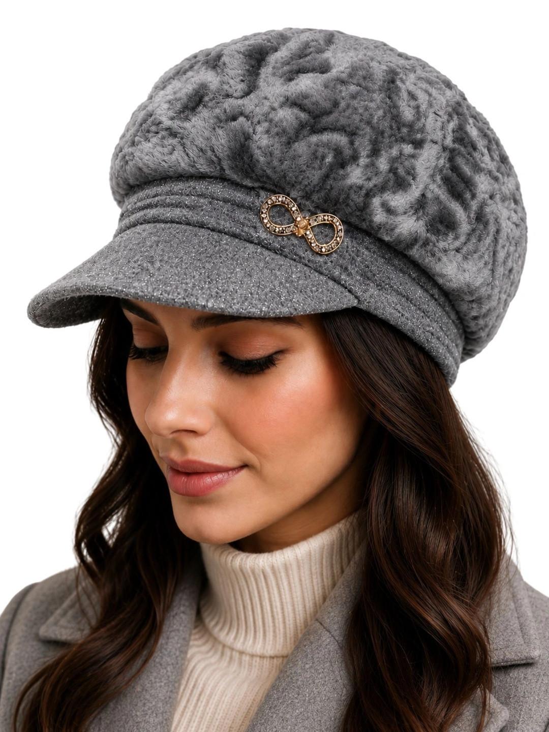ZIBELL Women's Grey Winter Beret Cap | Soft Acrylic Wool Warm Hat