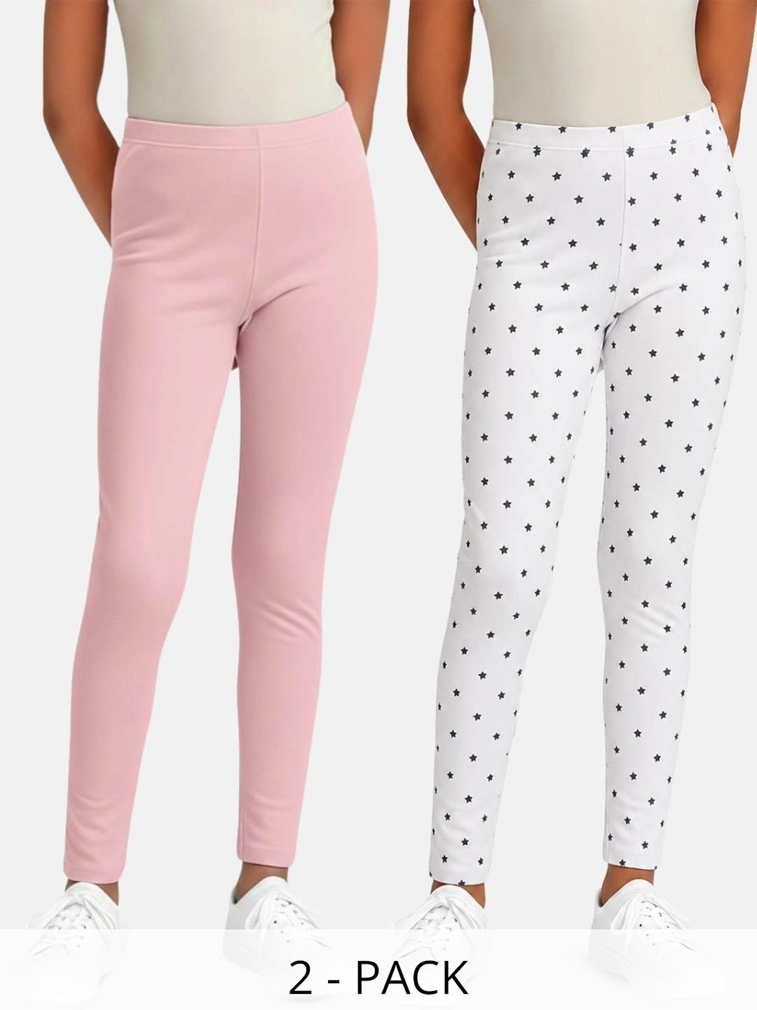 mackly Girls Pack Of 2 Printed Cotton Ankle Length Leggings