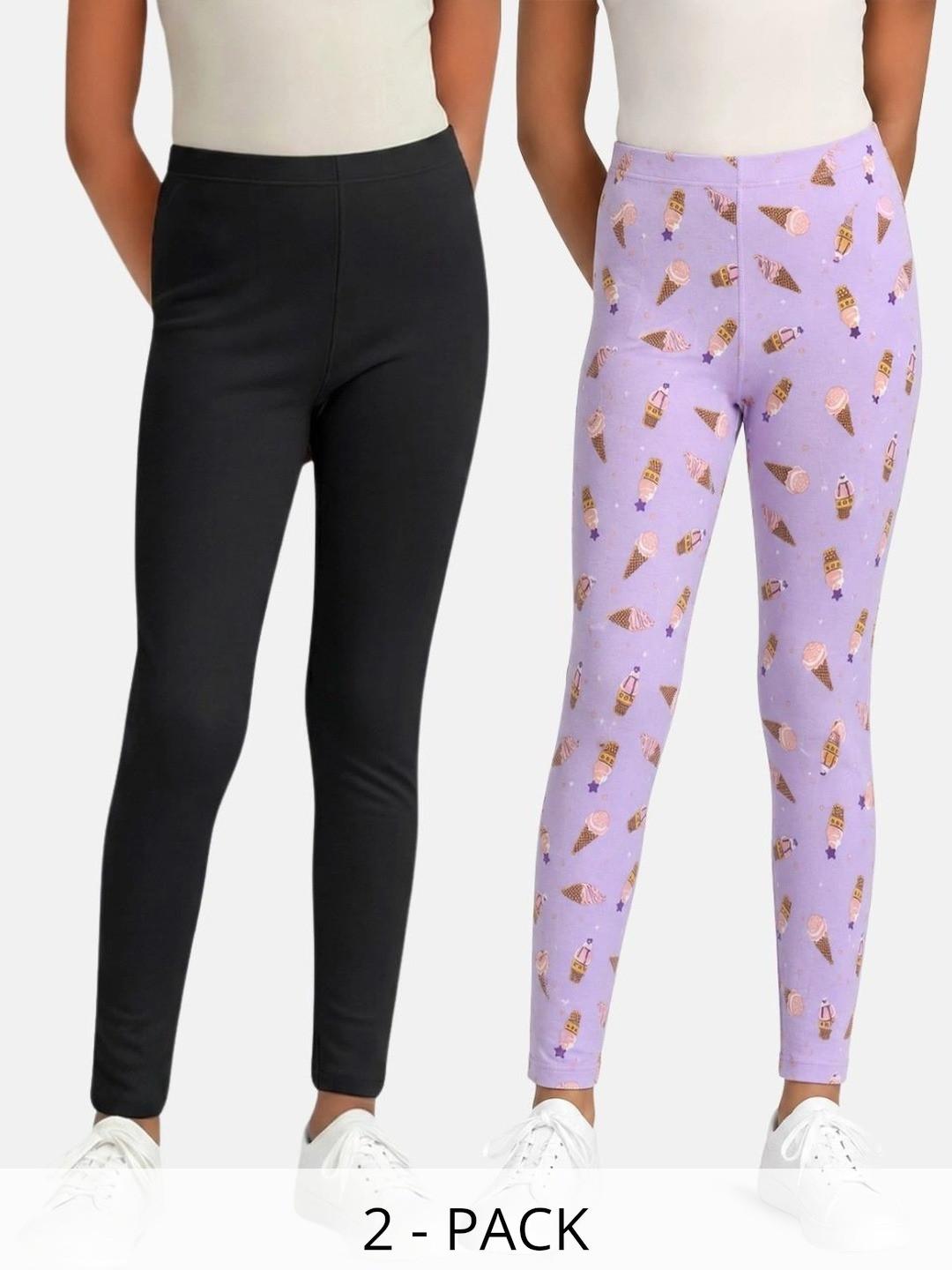mackly Girls Pack Of 2 Printed Cotton Ankle Length Leggings