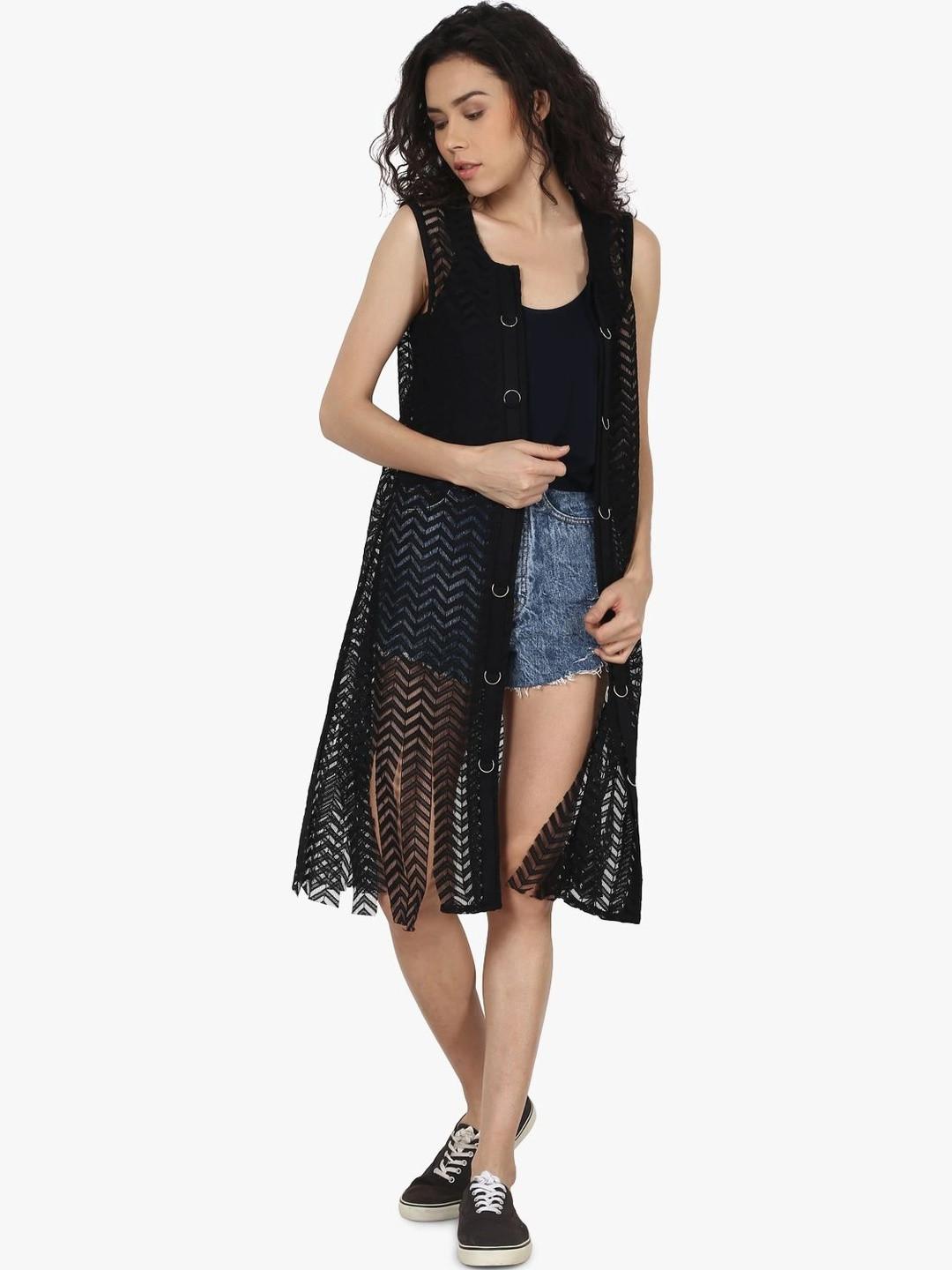 AOL Women Embellished Longline Sheer Shrug
