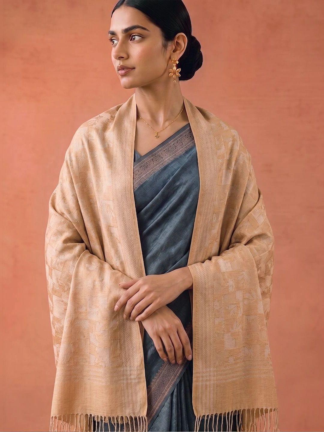 SAHASIKA Women Ethnic Floral Woven Design Pashmina Tasseled Border Stole