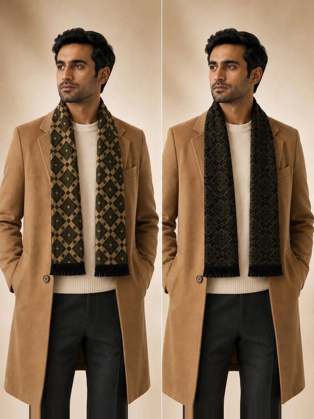 HETESHE Men Patterned Merino Wool Mufflers