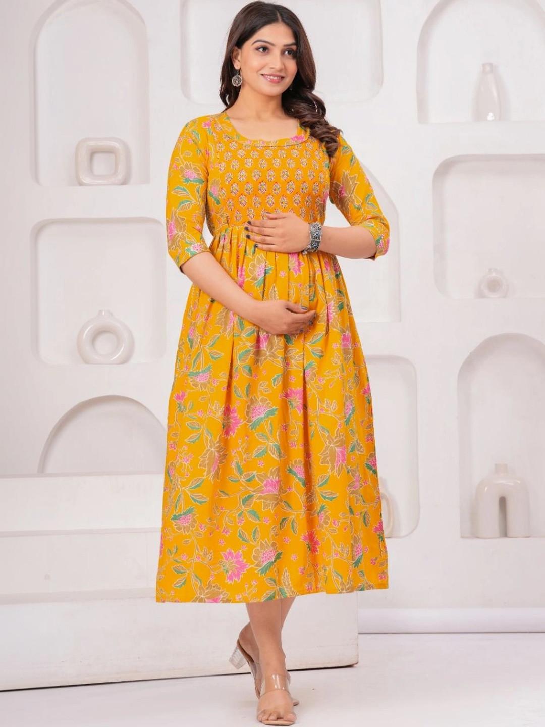 FEMARY Floral Print Maternity A-Line Midi Dress