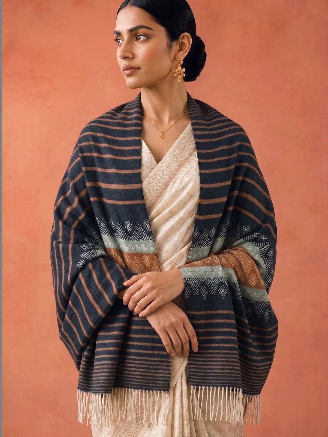 SAHASIKA Women Ethnic Striped Woven Design Pashmina Tasseled Border Stole