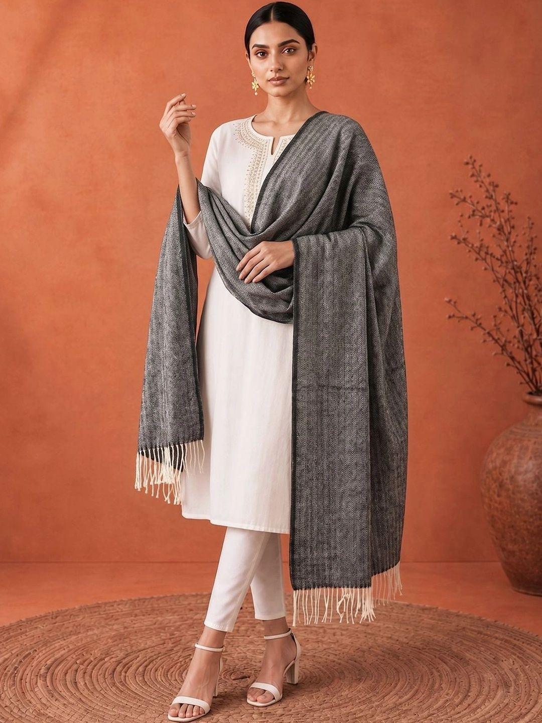 SAHASIKA Women Woven Design Pashmina Fringed Border Stole