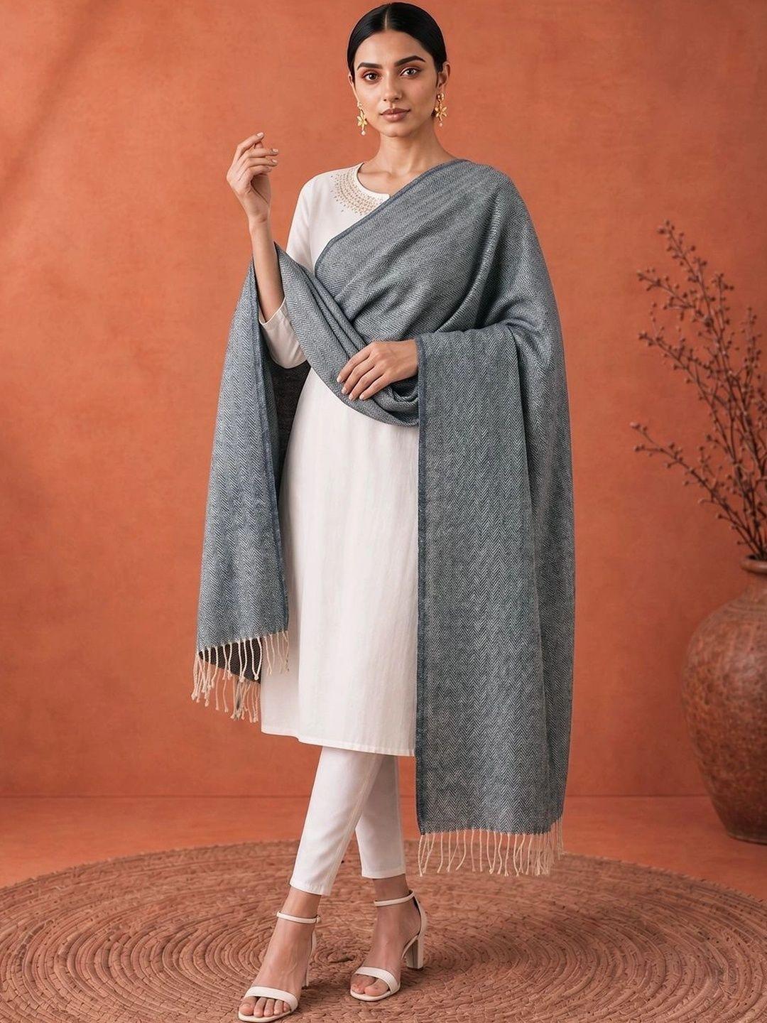 Sangria Women Woven Design Pashmina Tasseled Border Stole