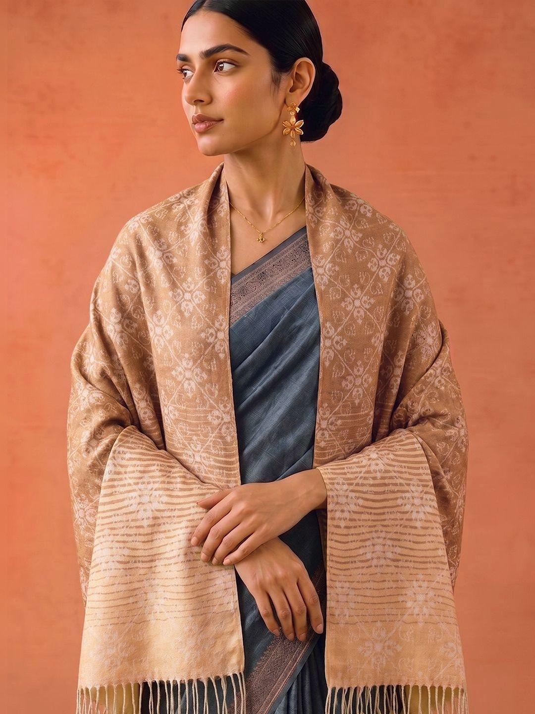 SAHASIKA Women Ethnic Floral Woven Design Pashmina Tasseled Border Stoles