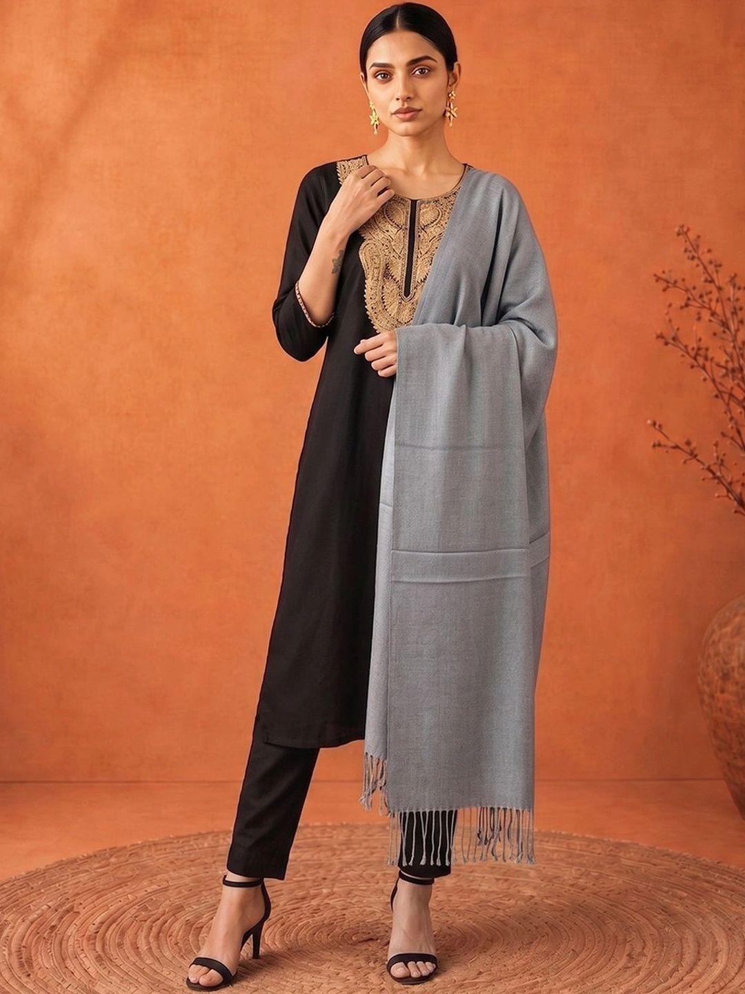SAHASIKA Women Woven Design Pashmina Fringed Border Stole