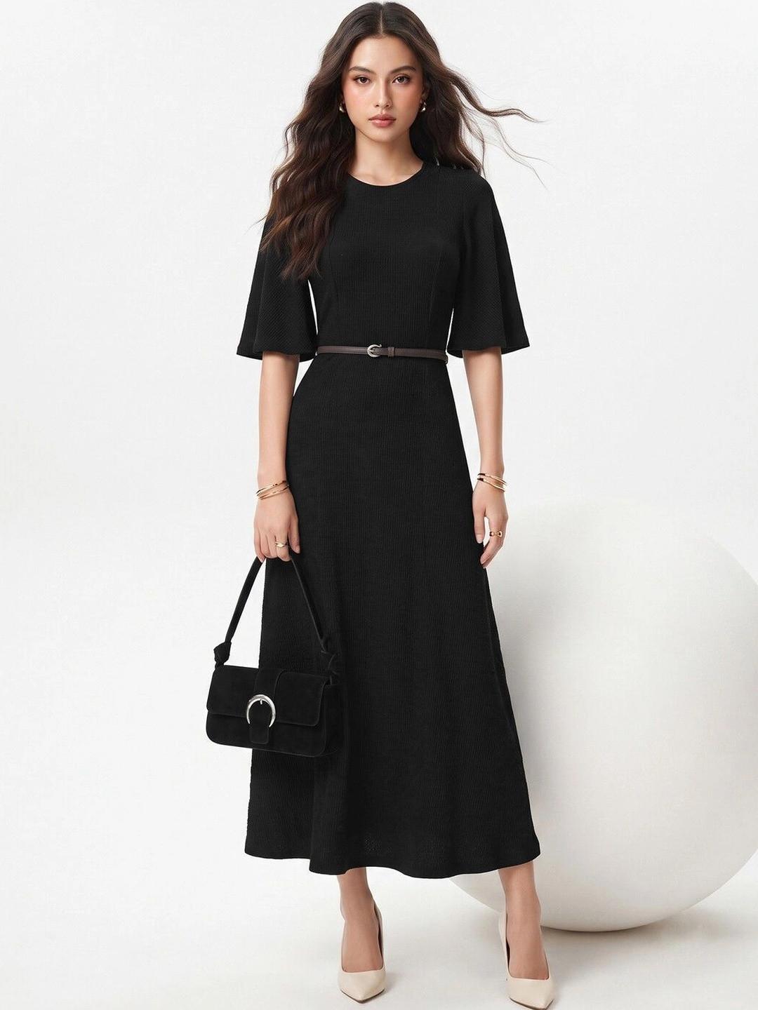 SZN Flared Sleeve Fit & Flare Maxi Dress with Belt