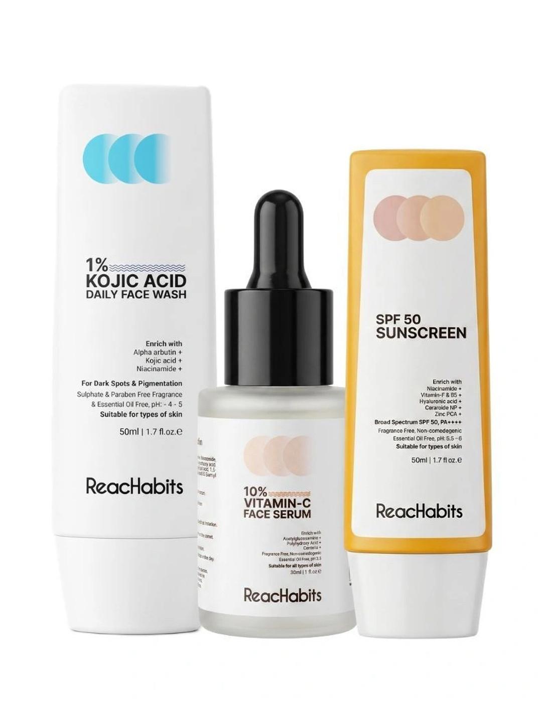 Reachabits Face Wash 50 ml, 10% Vitamin-C Face Serum 30 ml & SPF 50 Sunscreen - 50 ml