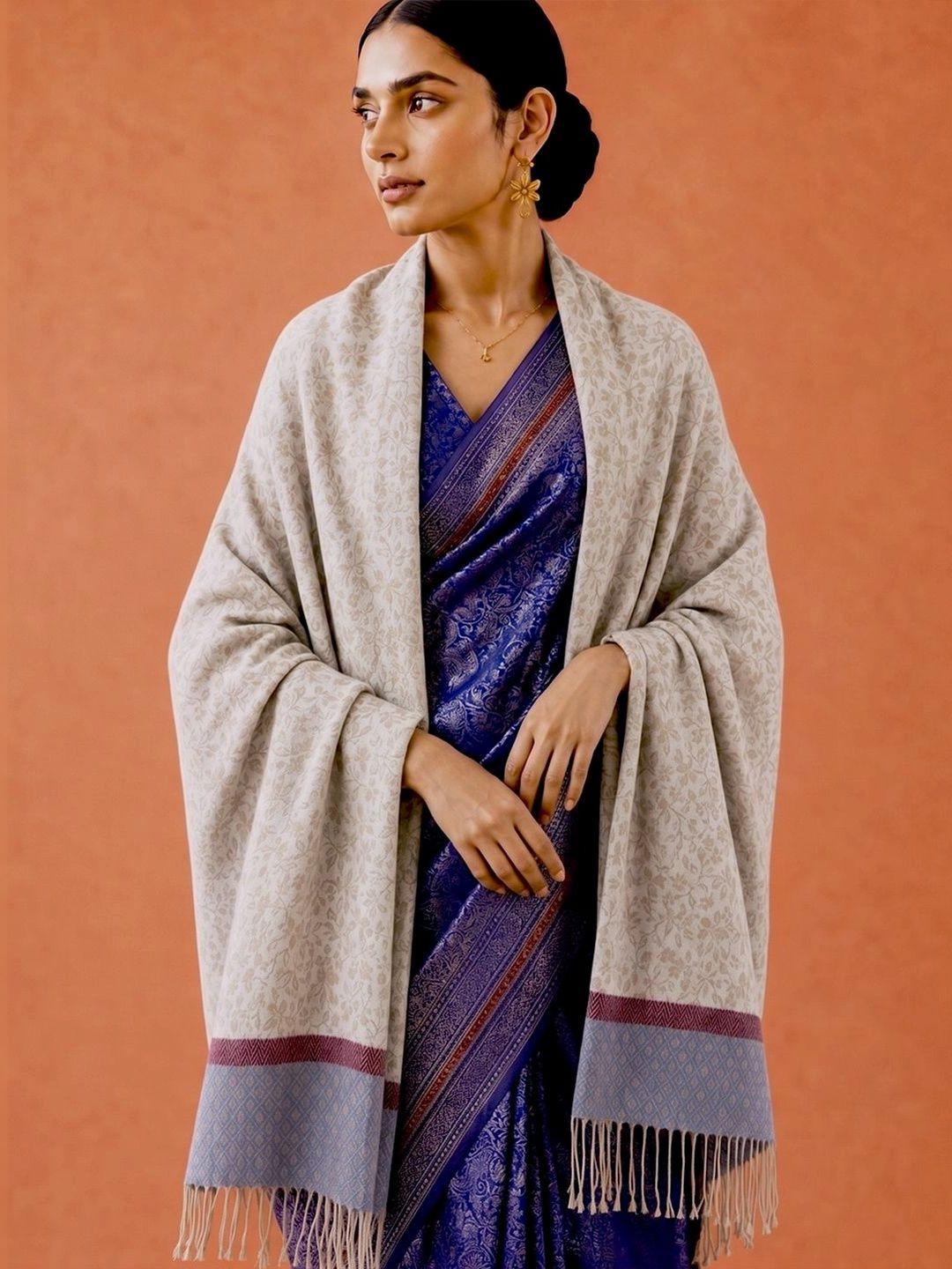 SAHASIKA Women Floral Woven Design Pashmina Tasseled Border Stole