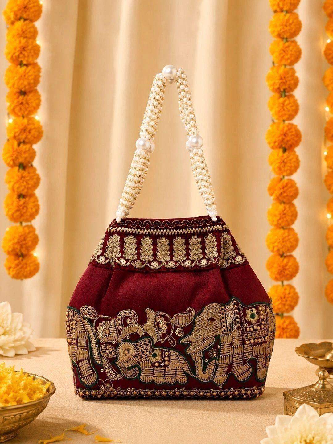 SUGARFRILL Embroidered Embellished Potli Clutch