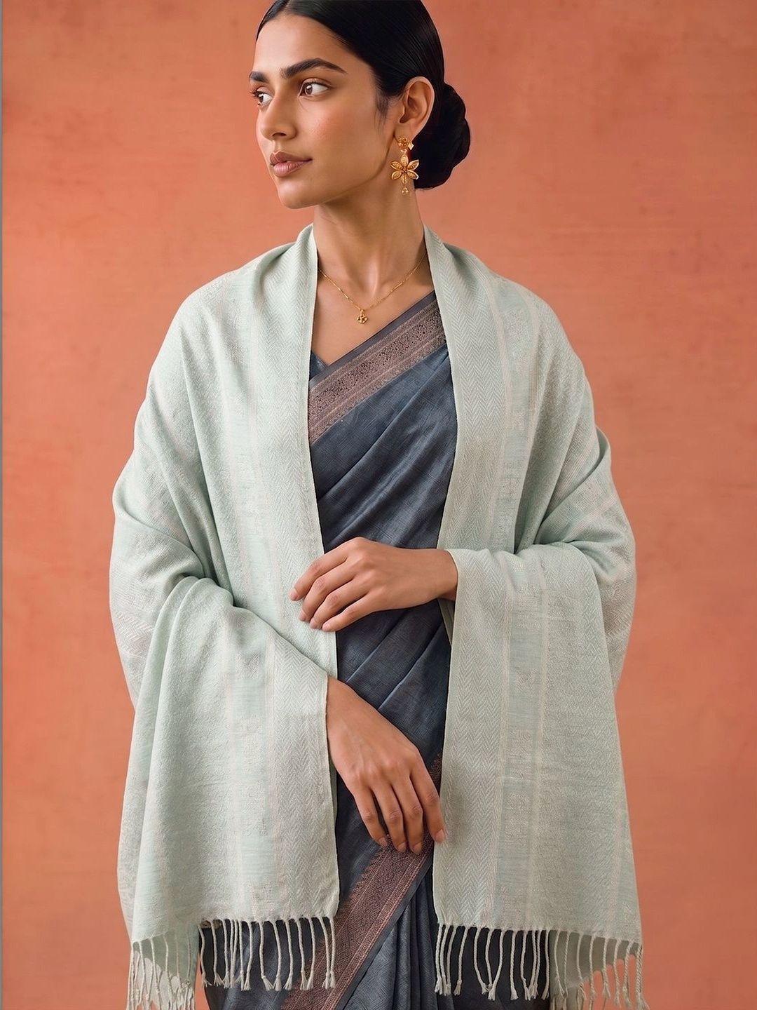 SAHASIKA Women Woven Design Pashmina Fringed Border Stole