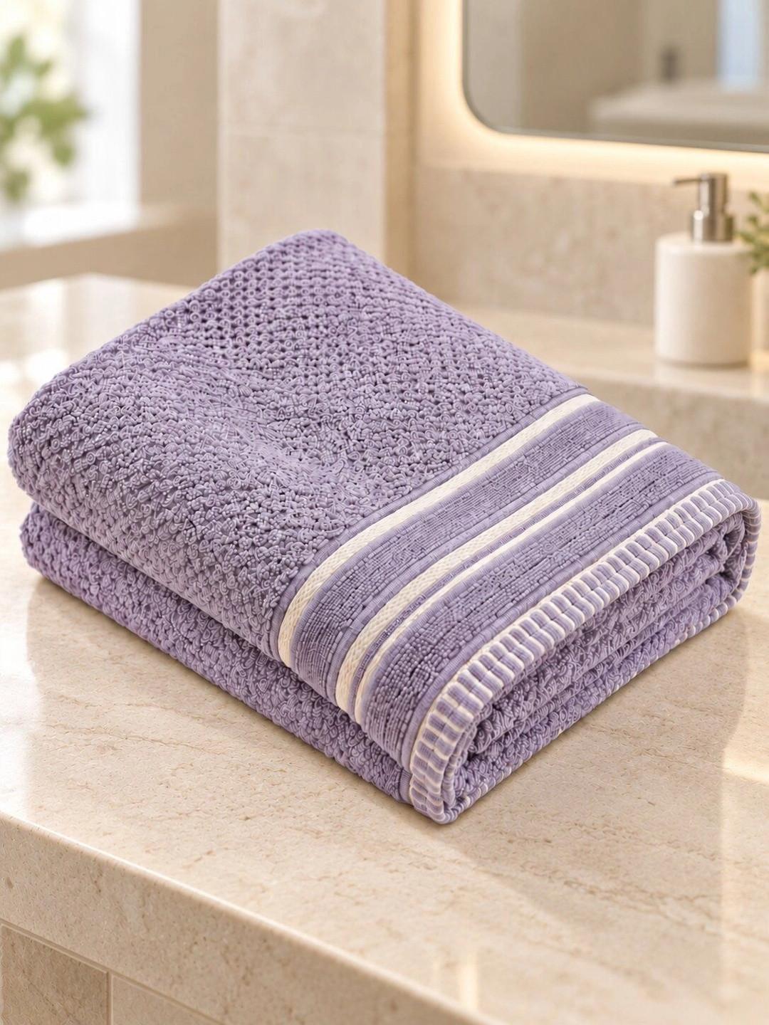 WEKTU Lavender & White 1 Striped Cotton 500 GSM Bath Towel
