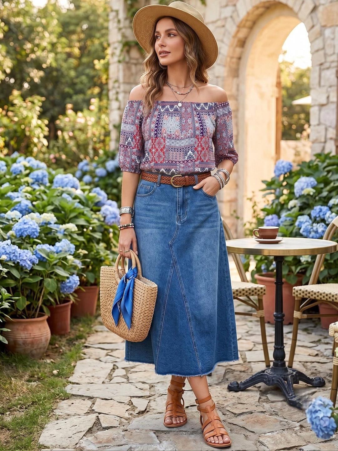 VELDRESS Print Off-Shoulder Ethnic Top