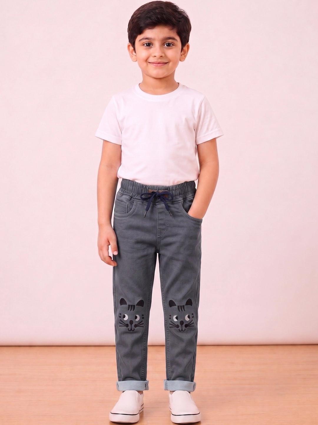 ZitZot Boys Jogger High-Rise Embroidered Jeans