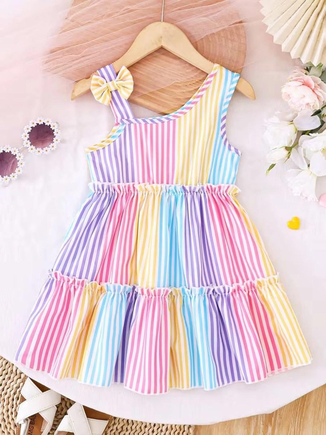 MENSBIT Striped Ruffled A-Line Dress