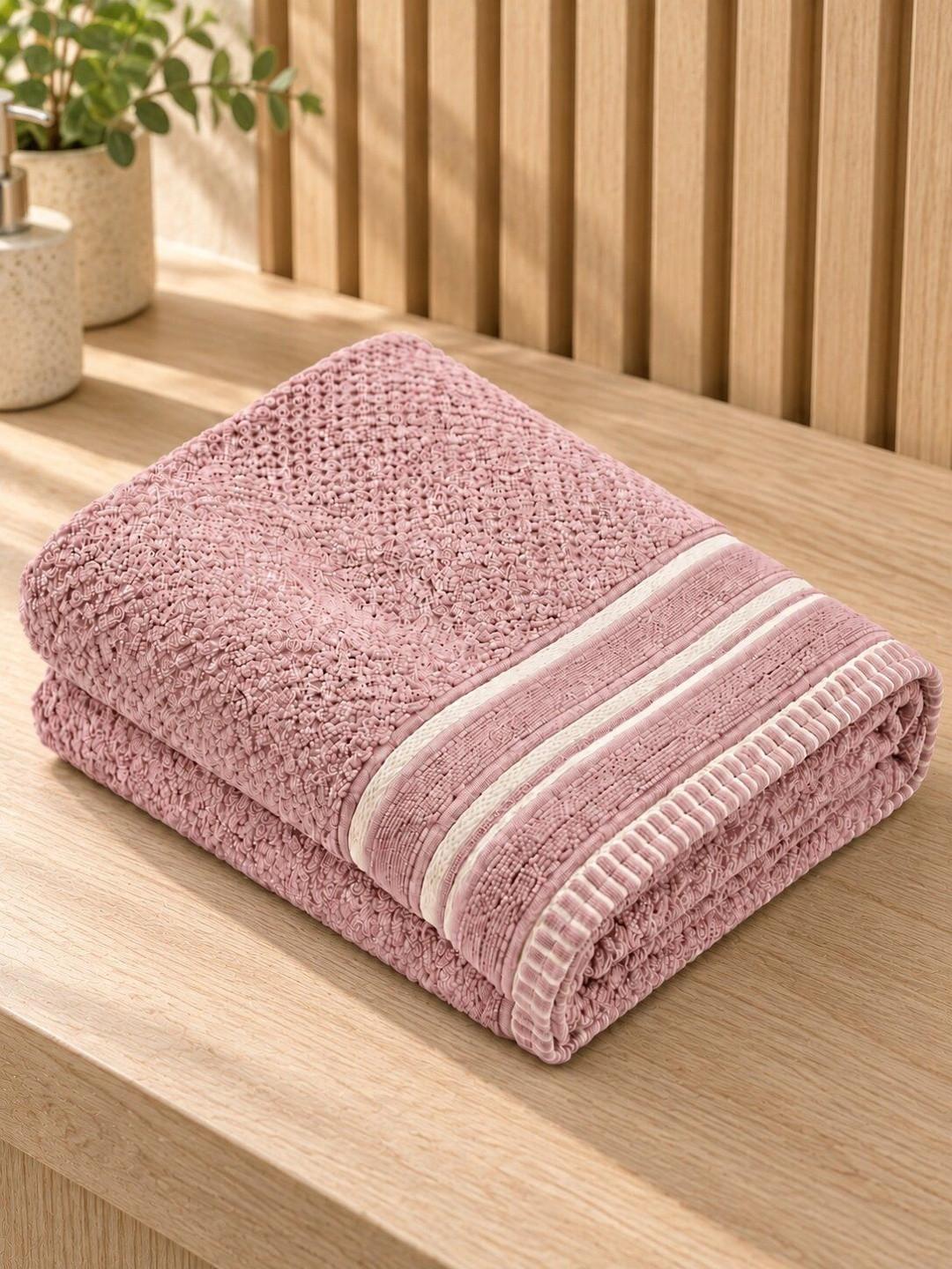 WEKTU Pink & White 1 Striped Cotton 500 GSM Bath Towel