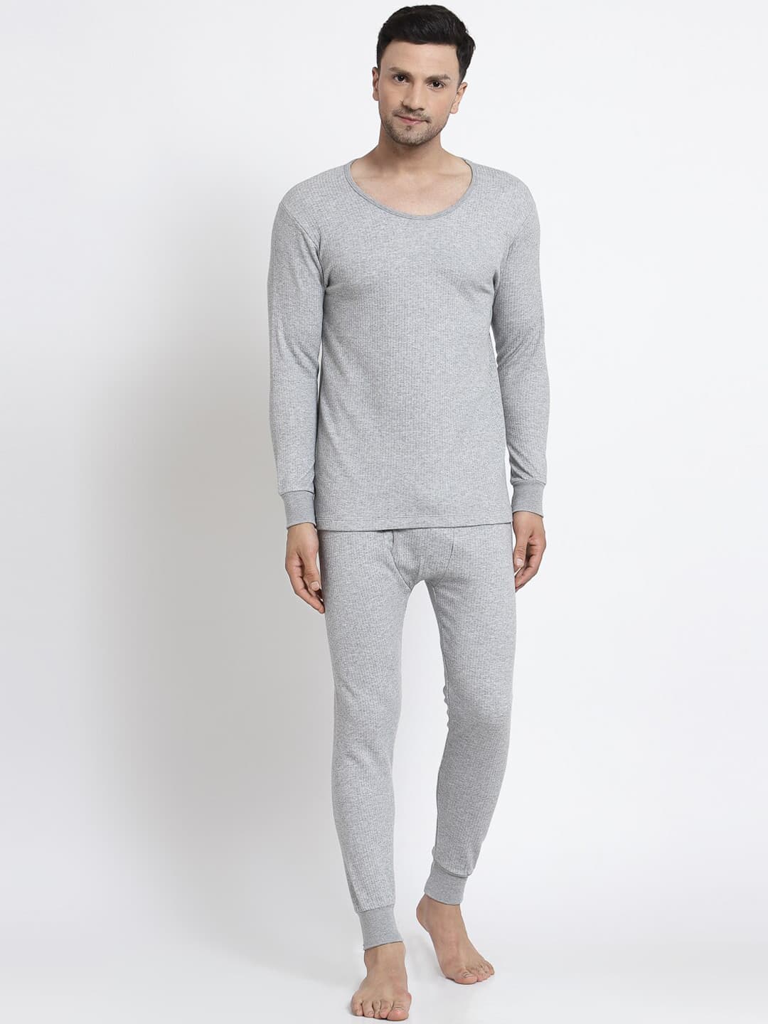 Kalt Men Grey Melange Solid Thermal Set