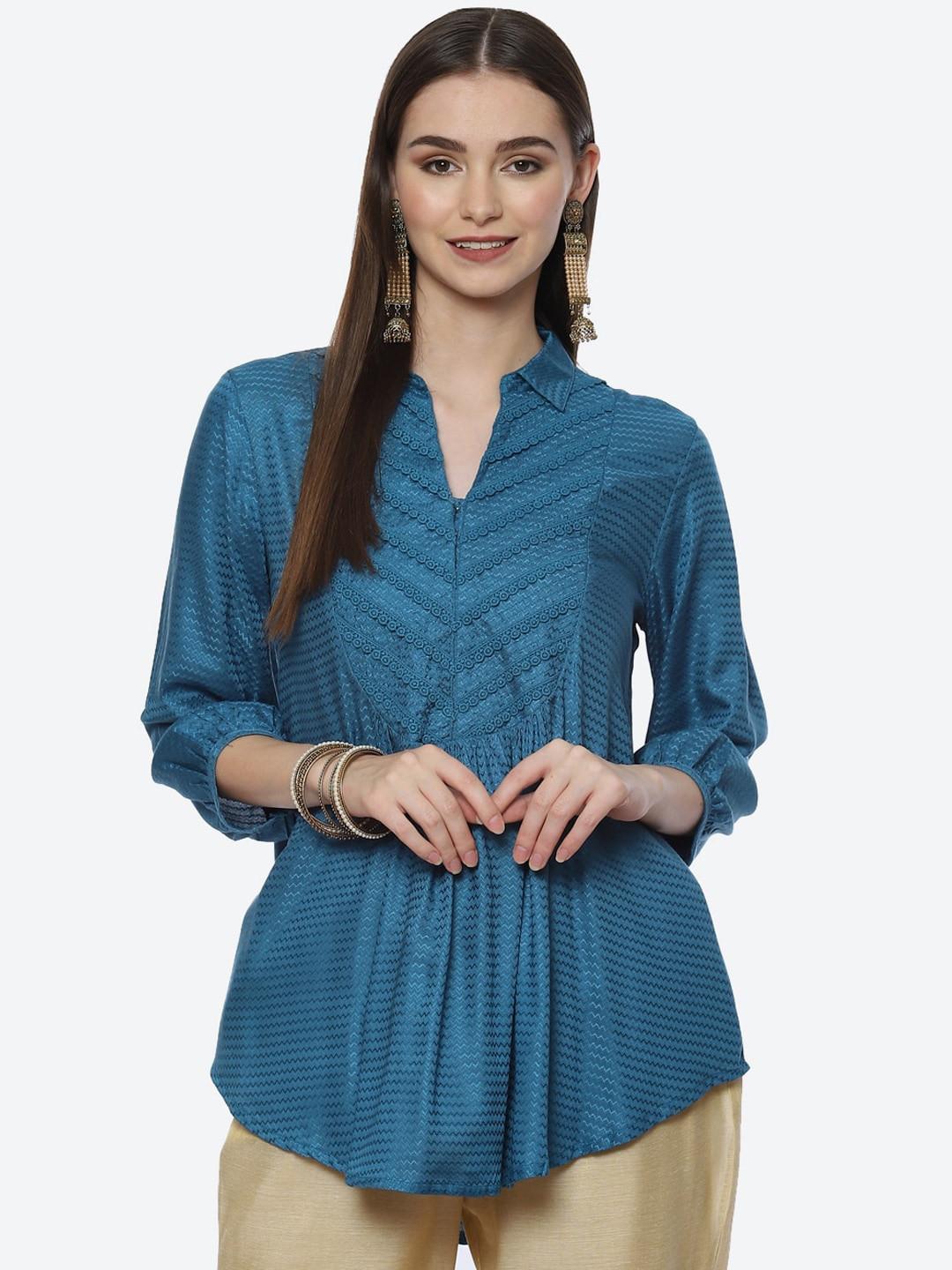 Biba Women Blue Yoke Design Thread Work Kurta