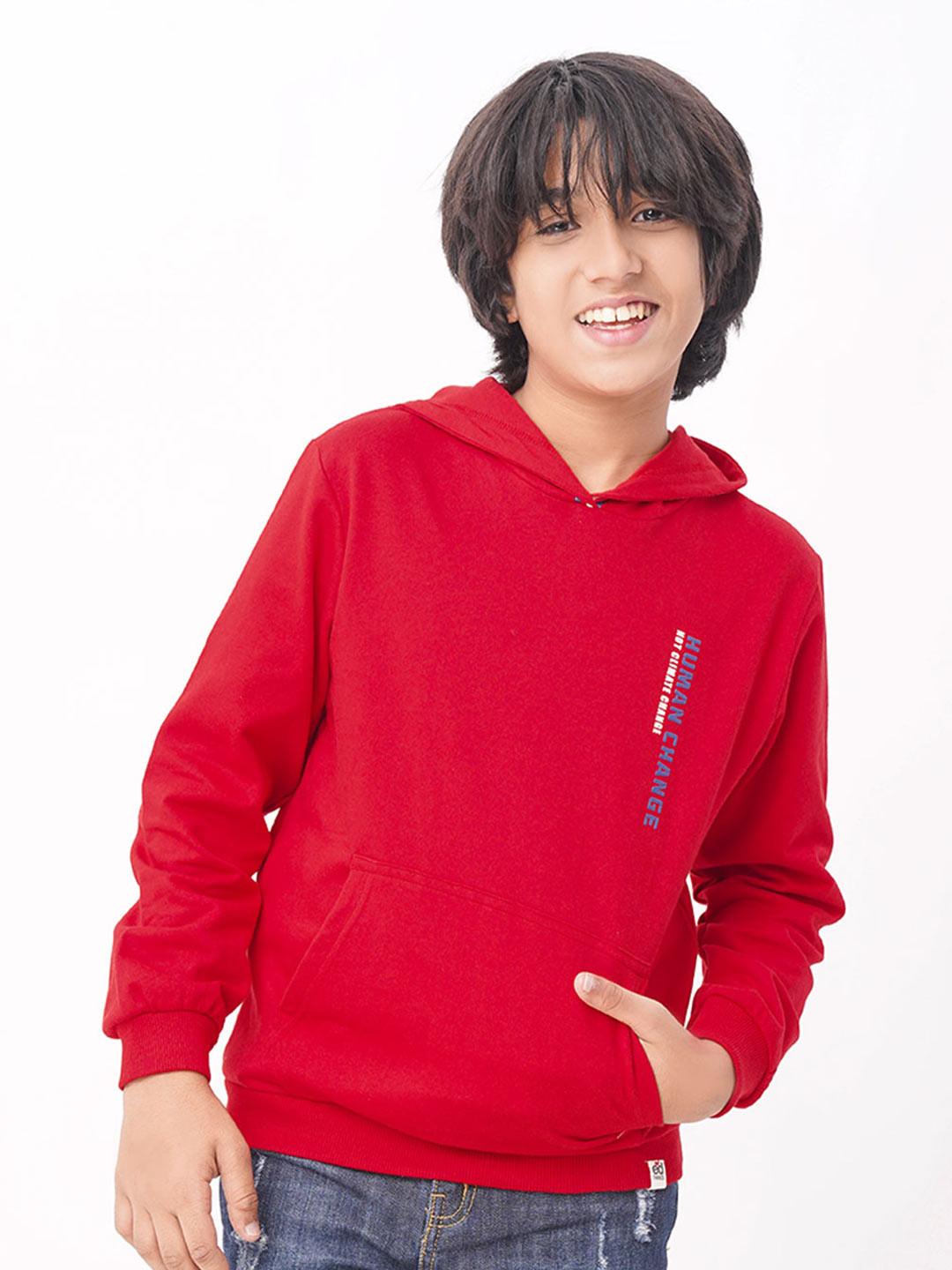 edheads Boys Red Hooded Cotton Sweatshirt