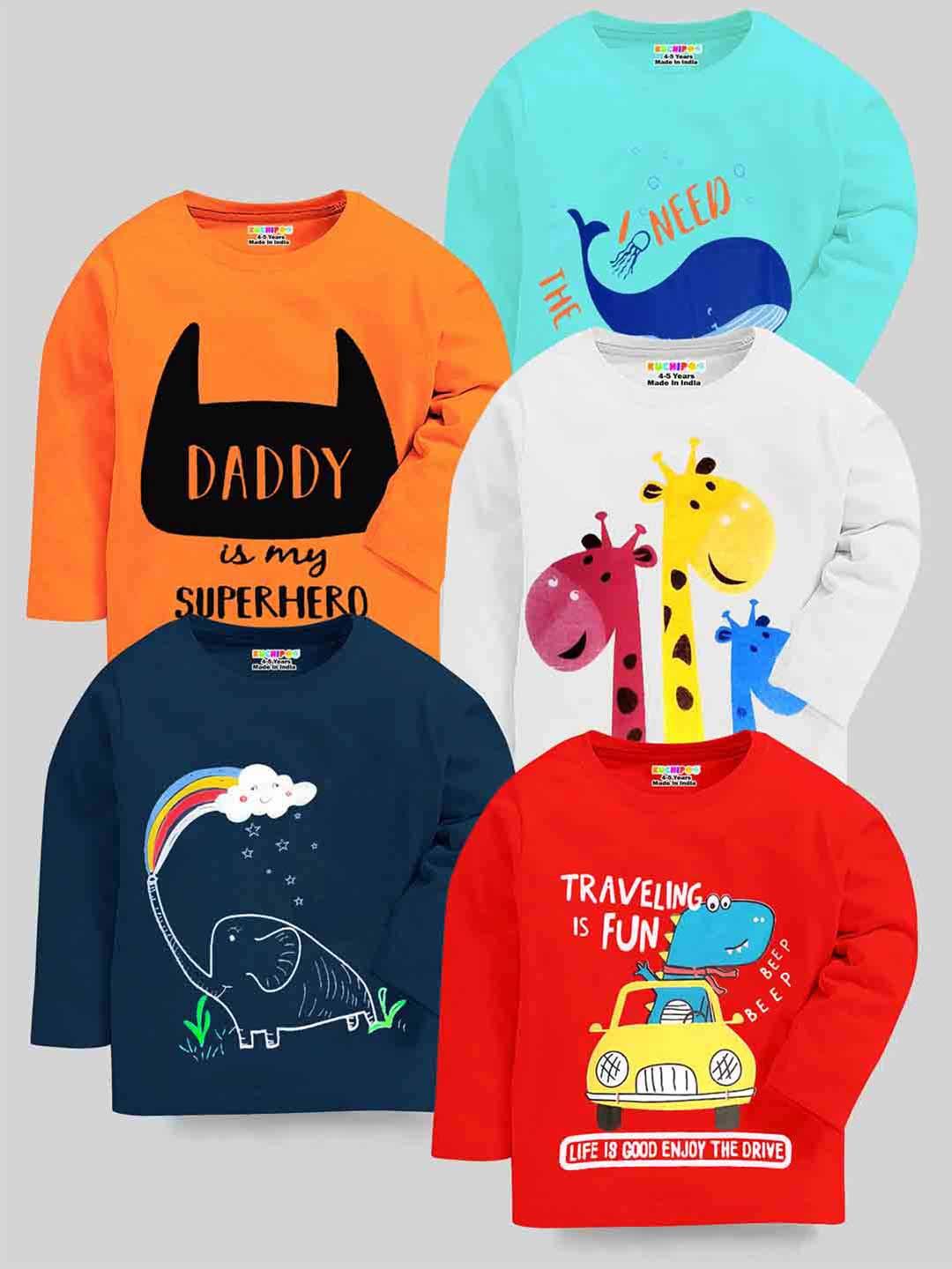 KUCHIPOO Kids 5 Graphic Printed T-shirts