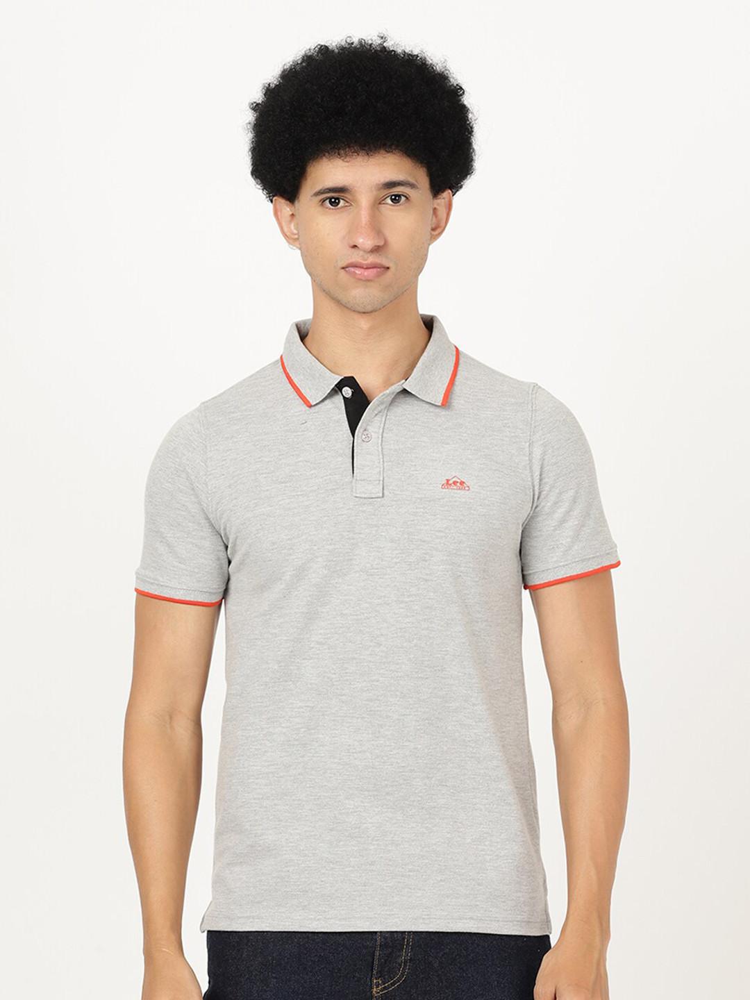 Lee Men Grey Polo Collar Slim Fit T-shirt