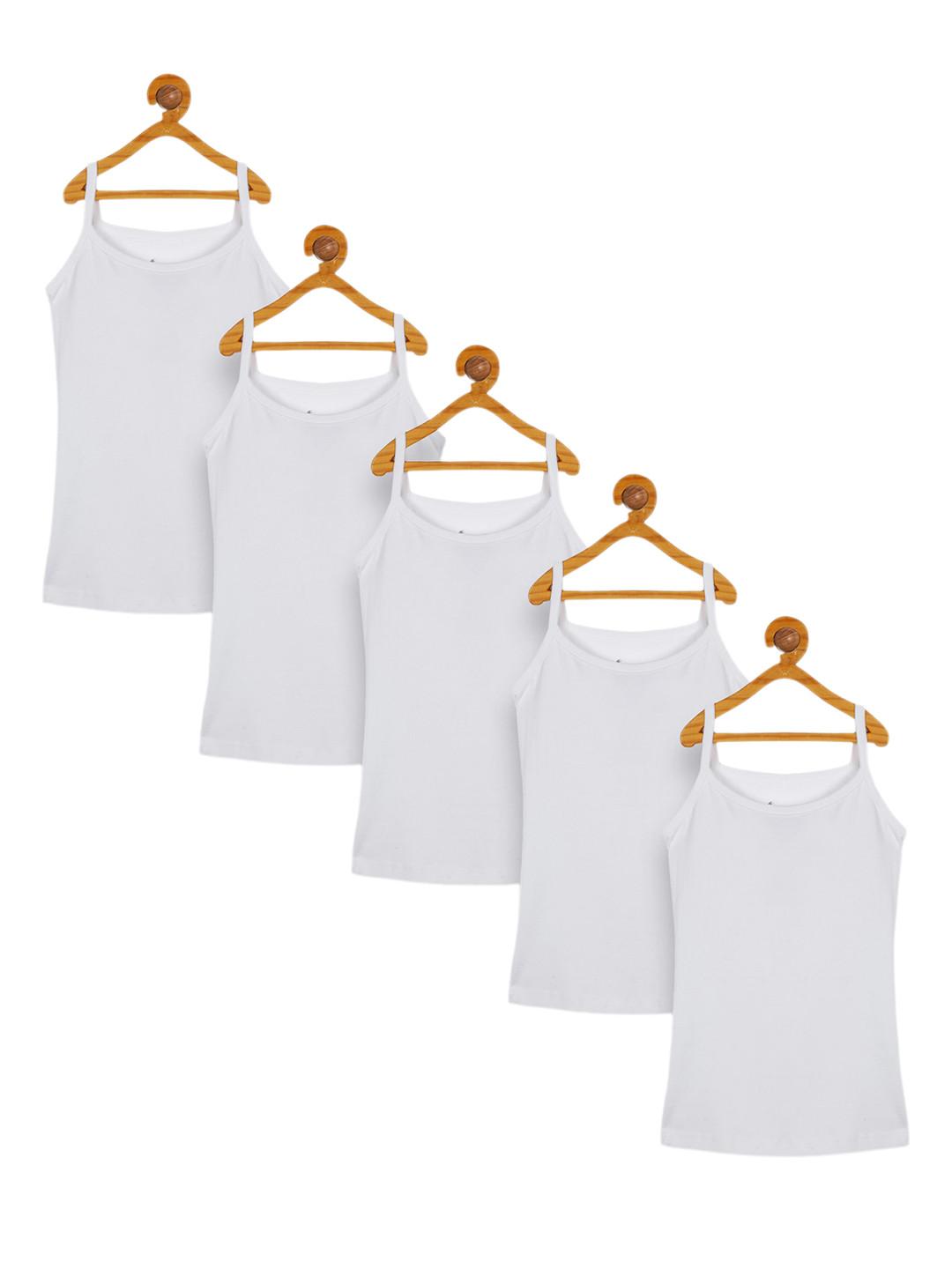 KiddoPanti Girls Pack of 5 White Solid Tank Top