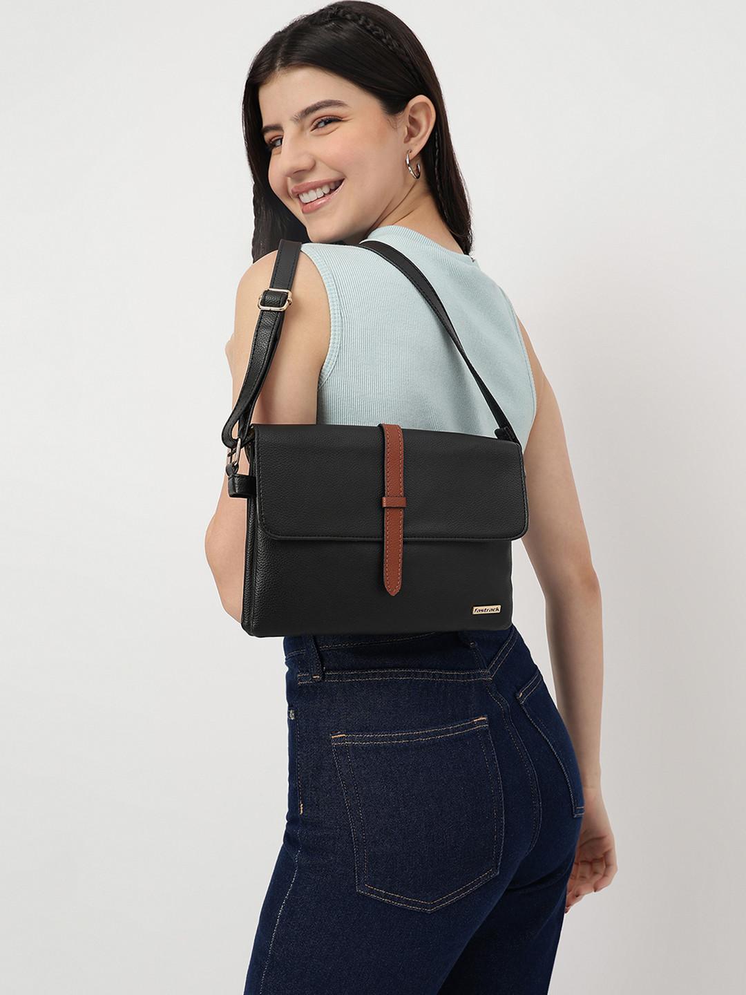 Fastrack Black PU Structured Sling Bag