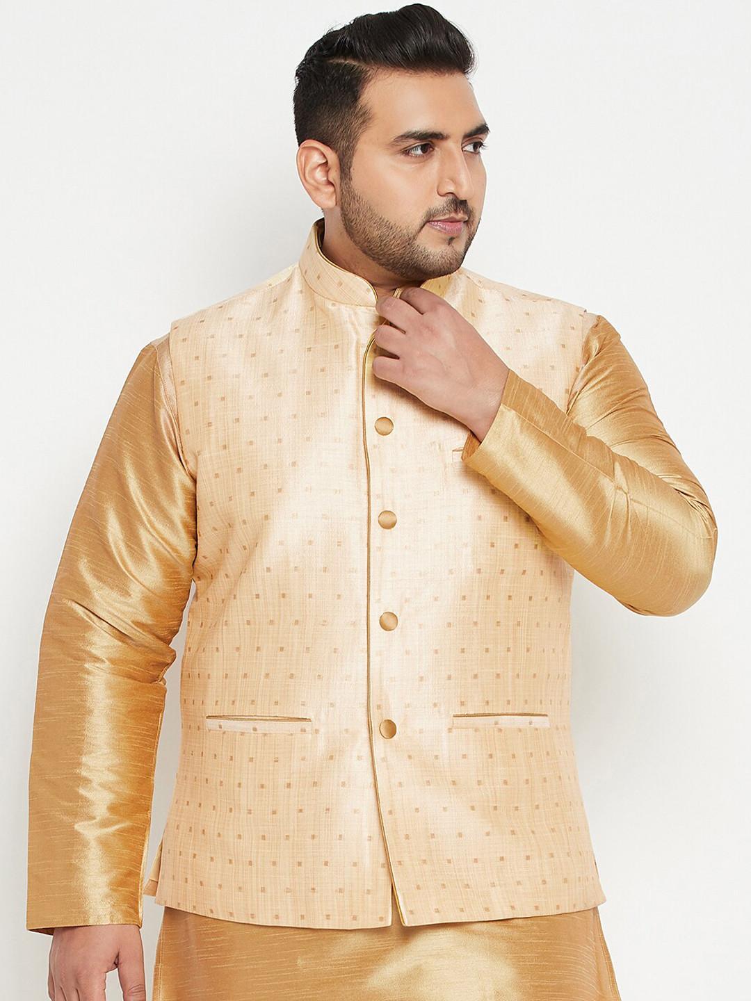 VASTRAMAY Men Plus Size Woven Design Nehru Jacket