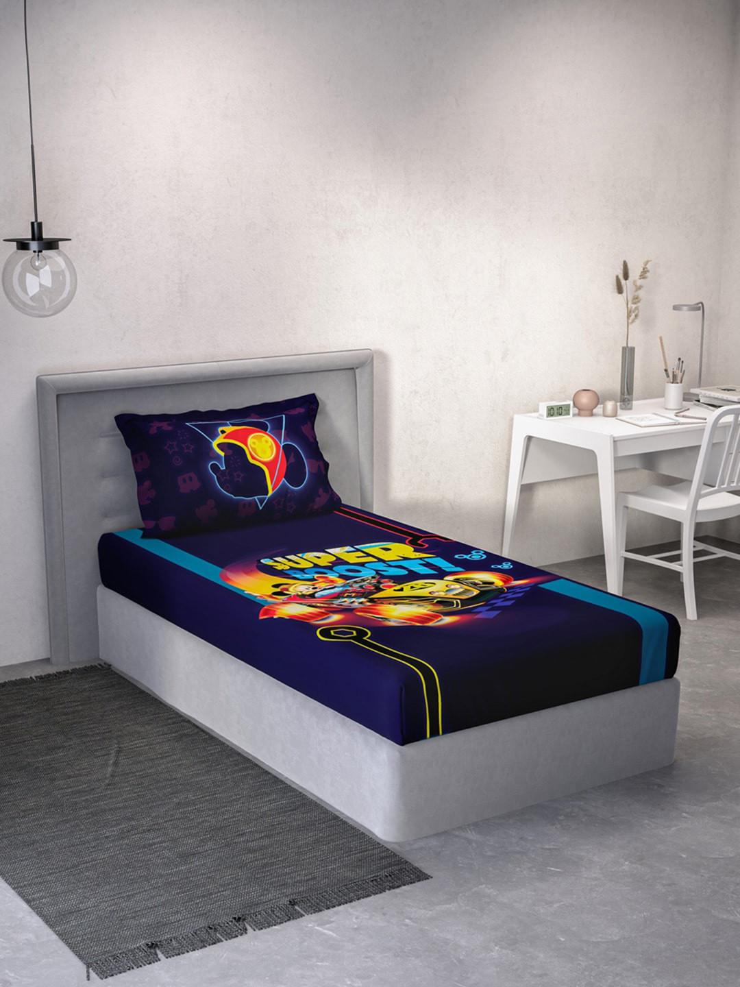 DDecor Live Beautiful Blue Cartoon Characters Cotton Durable 140 TC Single Bedsheet with a Pillow Cover-60 x 88 inches