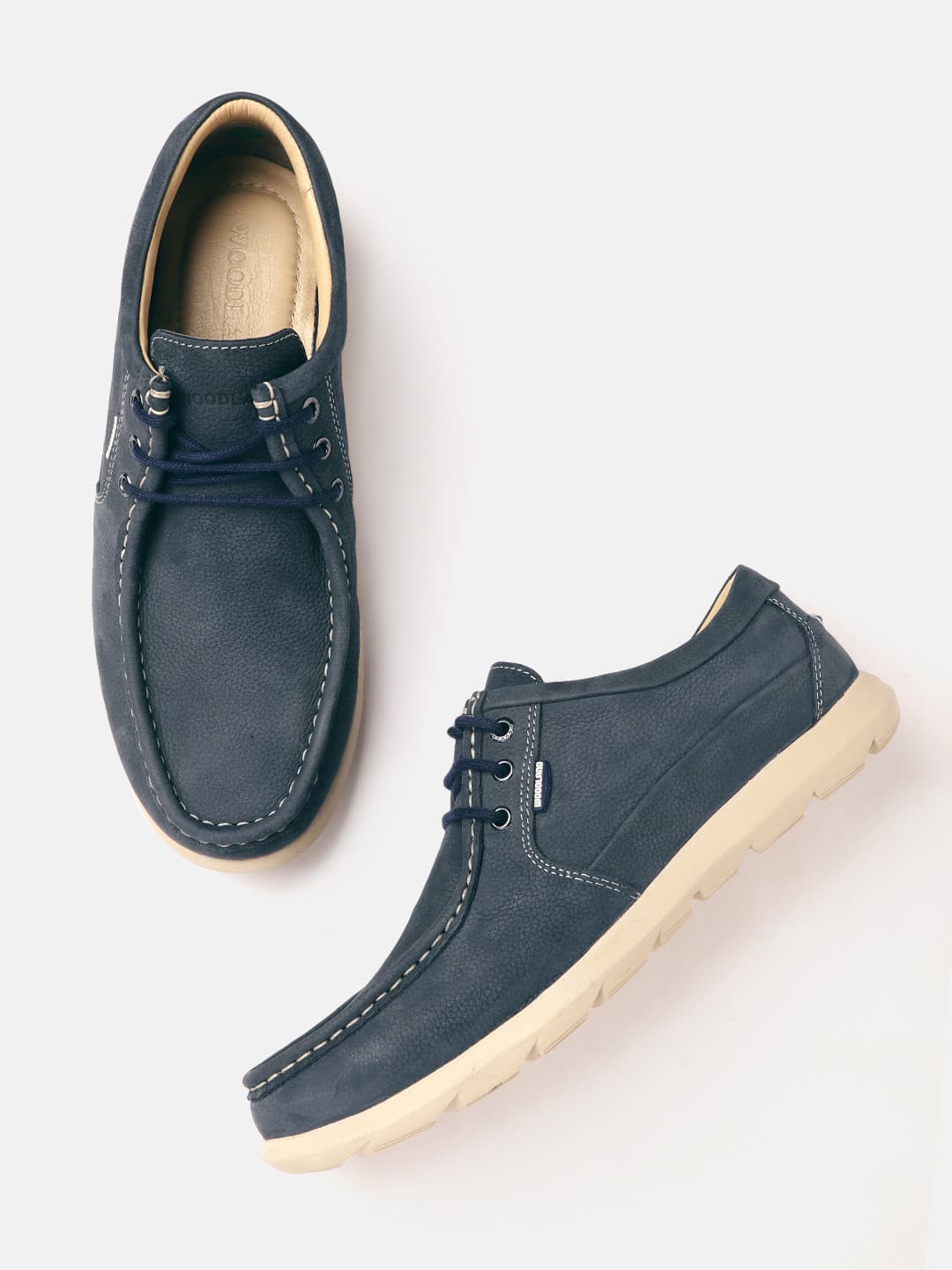 Woodland Men Round-Toe Leather Derbys