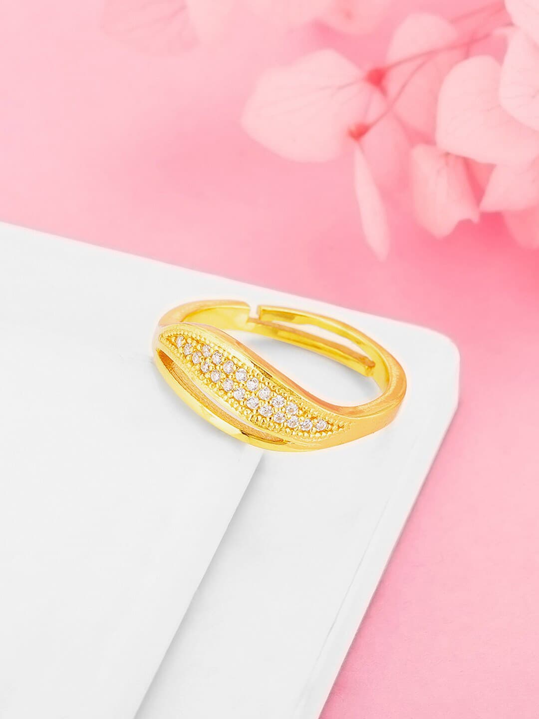 GIVA Women 925 Sterling Silver Gold-Plated CZ-Studded Adjustable Finger Ring
