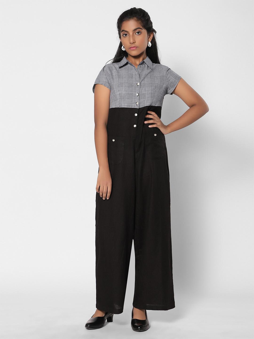 TeenTrums Girls Checked Basic Jumpsuit
