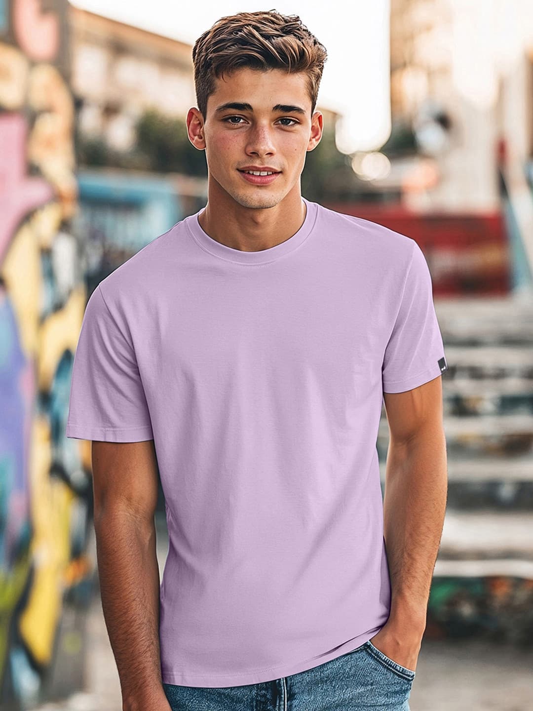 Bewakoof Men Purple Tshirts Solid Cotton Round Neck Regular Fit T-shirt