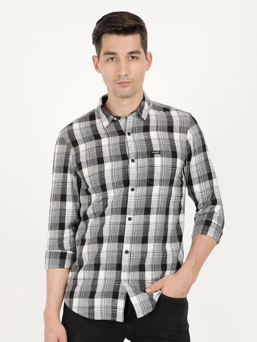 Wrangler Men Tartan Checks Slim Fit Cotton Casual Shirt